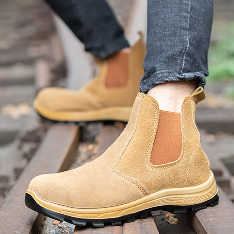 High Top Labor Protection Boots Anti-smash Anti-puncture Steel Baotou Welder Work Shoes Two Layers Of Leather Light Sneakers