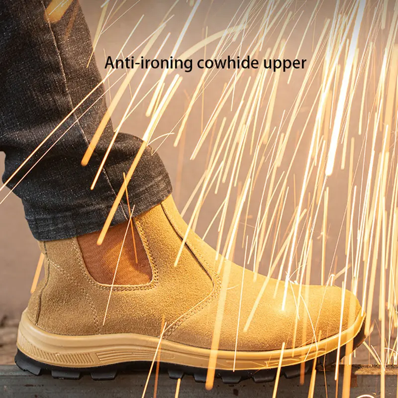 High Top Labor Protection Boots Anti-smash Anti-puncture Steel Baotou Welder Work Shoes Two Layers Of Leather Light Sneakers