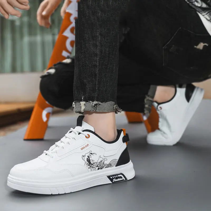Oulylan New Trendy Men's Shoes Versatile Lightweight Breathable Soft Soled Sports Leisure Board Shoes White Running Shoes