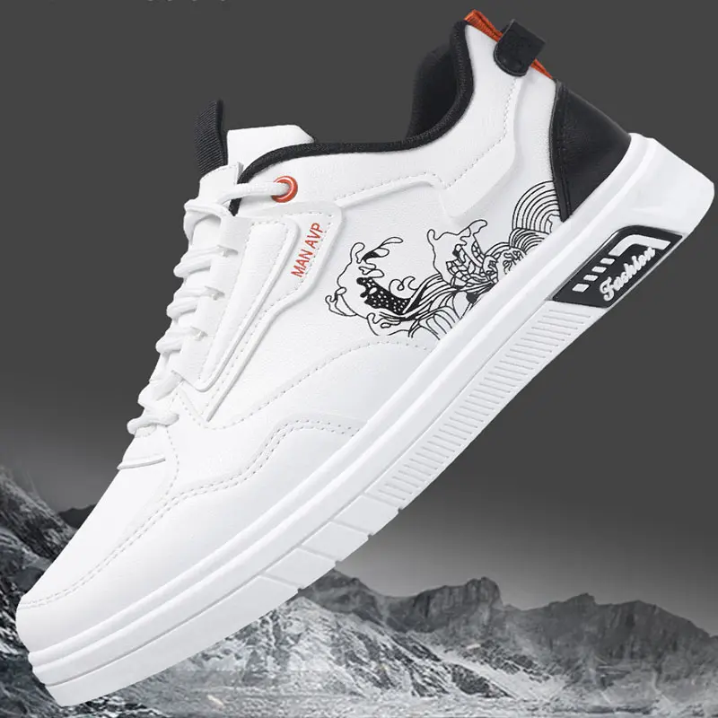 Oulylan New Trendy Men's Shoes Versatile Lightweight Breathable Soft Soled Sports Leisure Board Shoes White Running Shoes