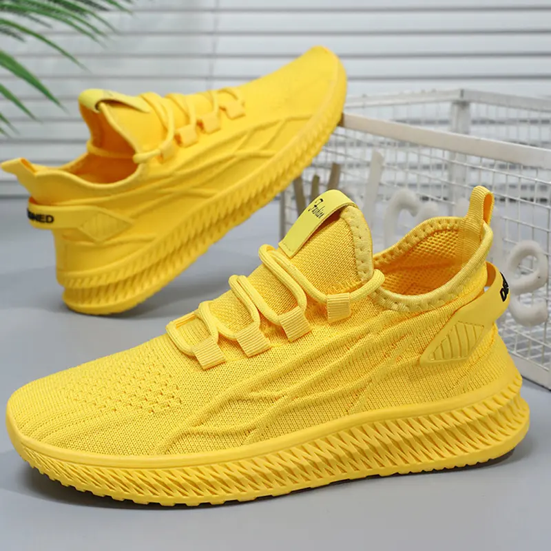 Trendy Summer Comfortable Sneakers Women Outdoor Casual Running Shoes Women's Knit Mesh Breathable Sports Shoes Red Yellow