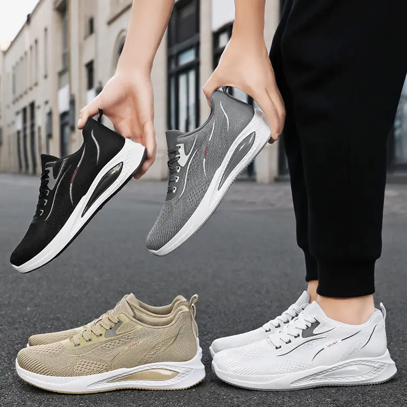 2025 New Solid Color Breathable Sneakers Leisure Stylish Wear Resistant Running Shoes Men Outdoor Soft Sole Anti-slip Footwear