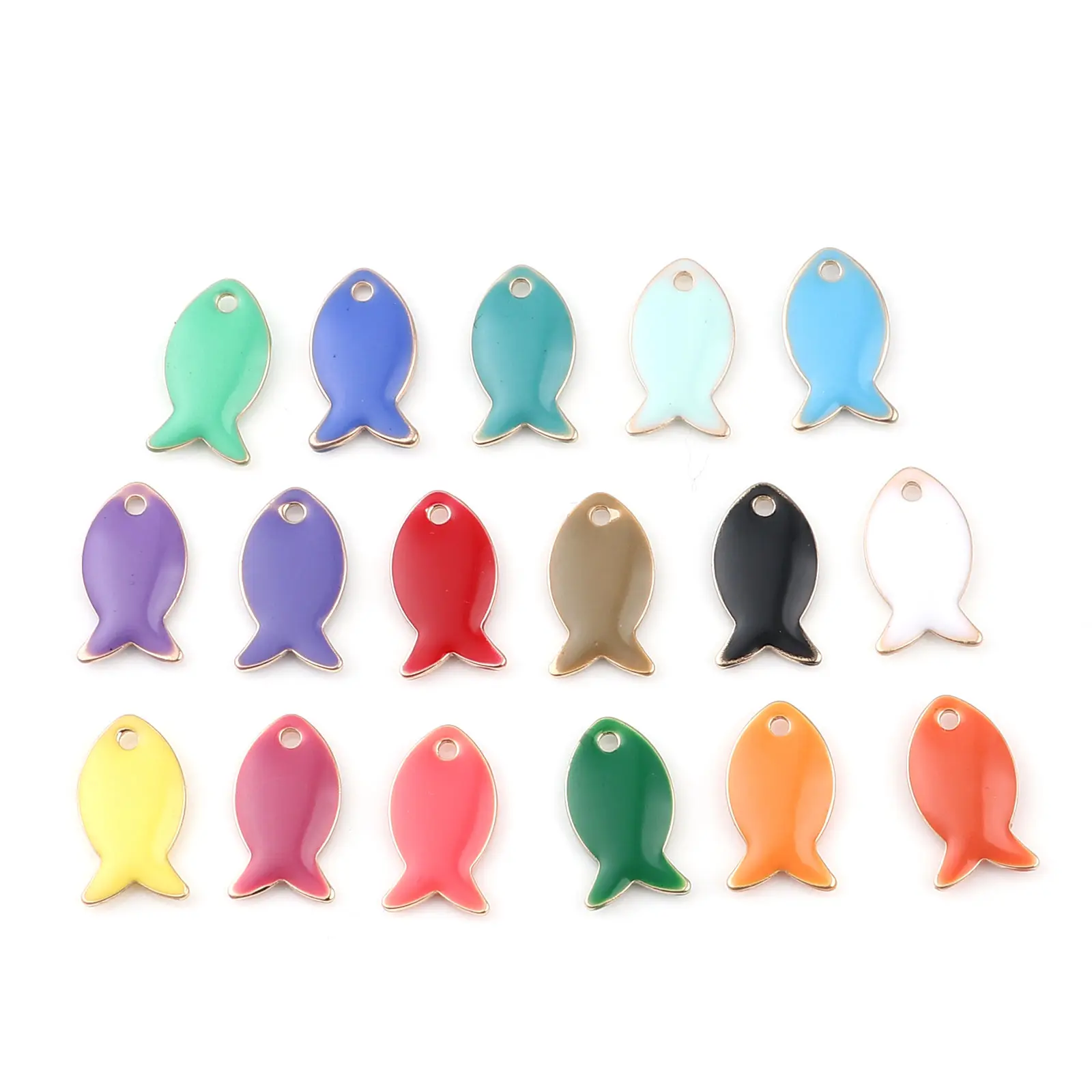 10PCs Copper Double Sided Small Fish Enamelled Sequins Charms Pendant For Jewelry Making Findings Gold Color Setting 14mm x 8mm