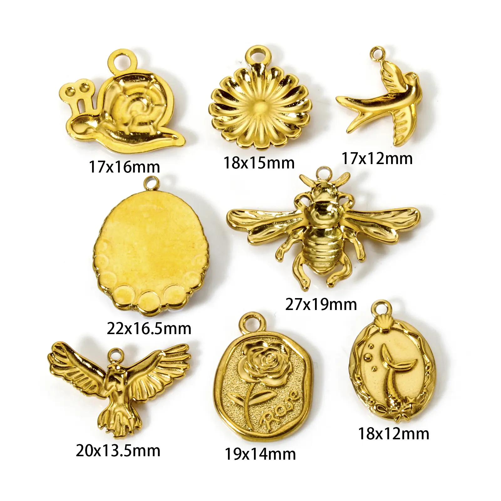 1 Piece 304 Stainless Steel Charms 18K Real Gold Plated Flower Necklace Eagle Snail Earrings Pendant For DIYJewelry Making