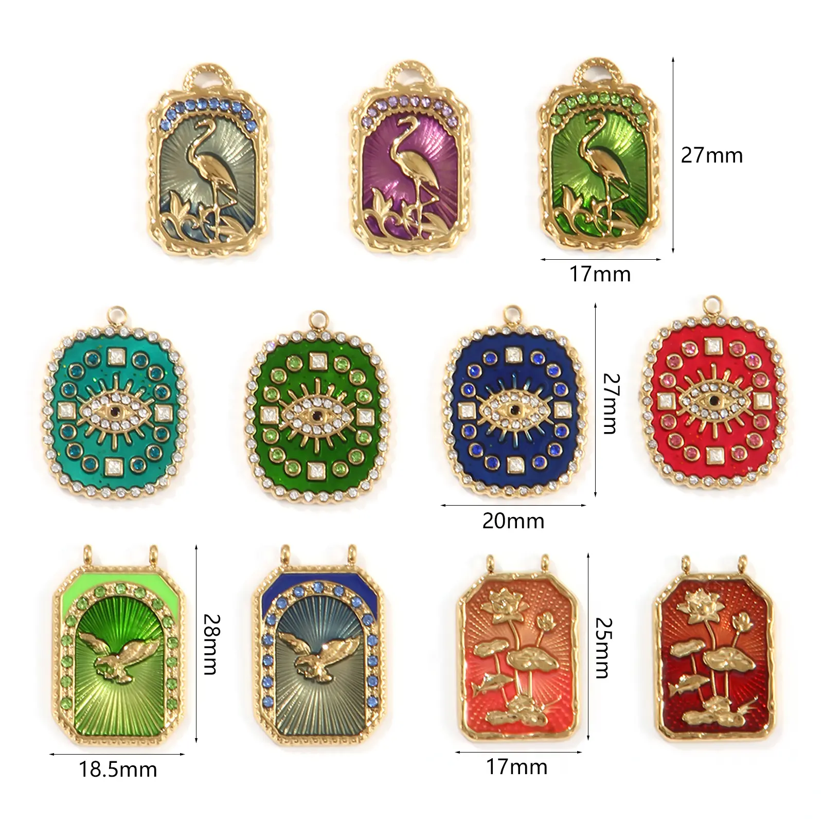 1 Piece  304 Stainless Steel Charms 18K Real Gold Plated Multicolor Enamel Crane Eye of Providence/ All-seeing Eye Pendant DIY