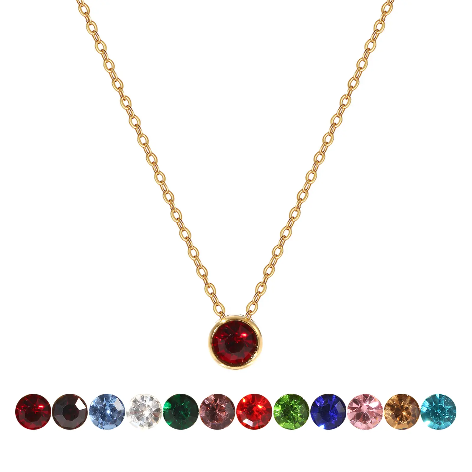 304 Stainless Steel  Birthstone Necklace 18K Real Gold Plated Link Cable Chain Necklace For Women Jewelry Gift 45cm, 1 Piece