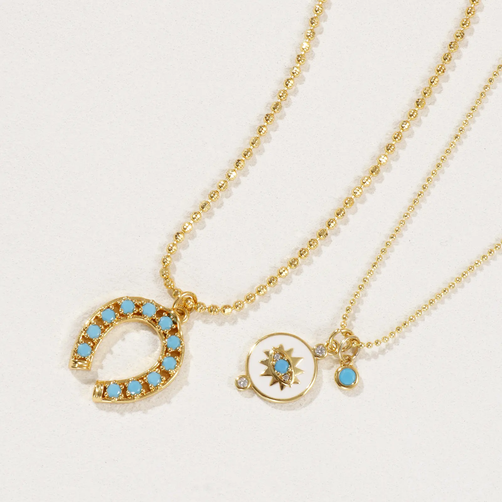 1 Piece Brass 18K Gold Plated Pendant Charm Necklace For Women Blue Cubic Zirconia Horseshoe Heart Lock Retro Gift 45cm+ 5cm