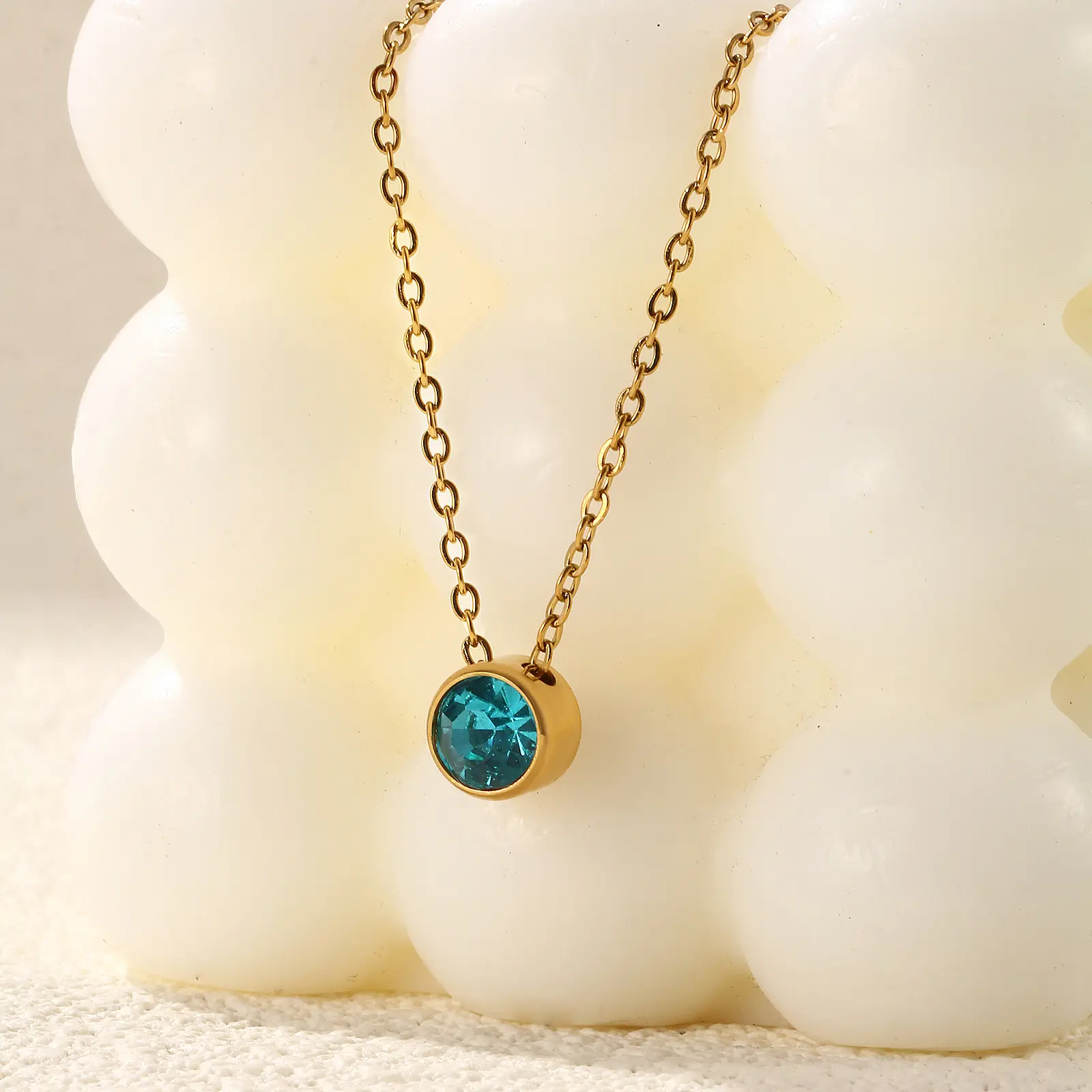 304 Stainless Steel  Birthstone Necklace 18K Real Gold Plated Link Cable Chain Necklace For Women Jewelry Gift 45cm, 1 Piece