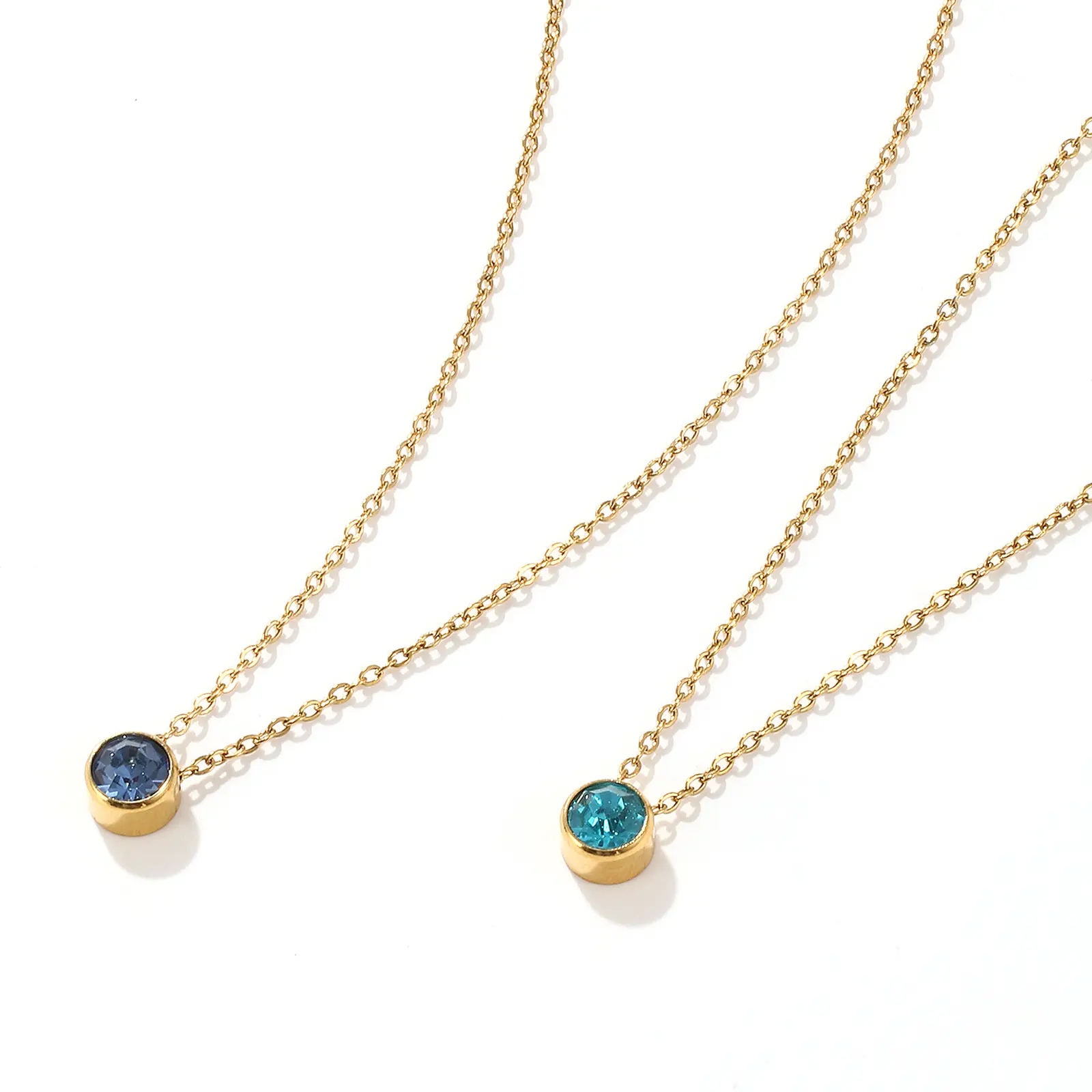 304 Stainless Steel  Birthstone Necklace 18K Real Gold Plated Link Cable Chain Necklace For Women Jewelry Gift 45cm, 1 Piece