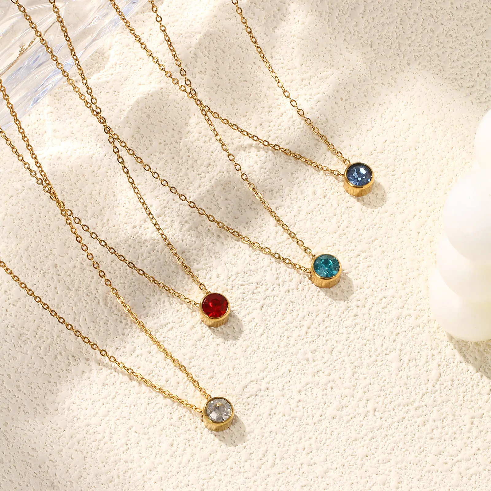 304 Stainless Steel  Birthstone Necklace 18K Real Gold Plated Link Cable Chain Necklace For Women Jewelry Gift 45cm, 1 Piece
