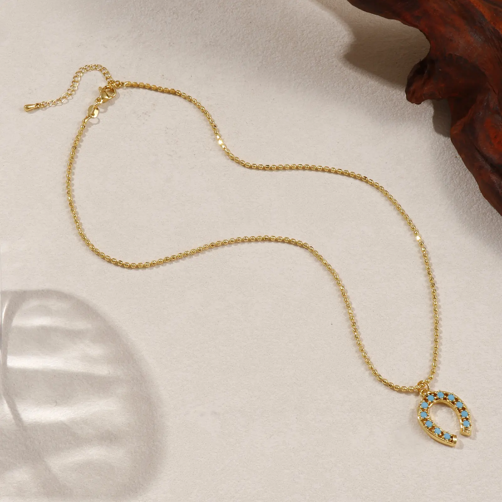 1 Piece Brass 18K Gold Plated Pendant Charm Necklace For Women Blue Cubic Zirconia Horseshoe Heart Lock Retro Gift 45cm+ 5cm