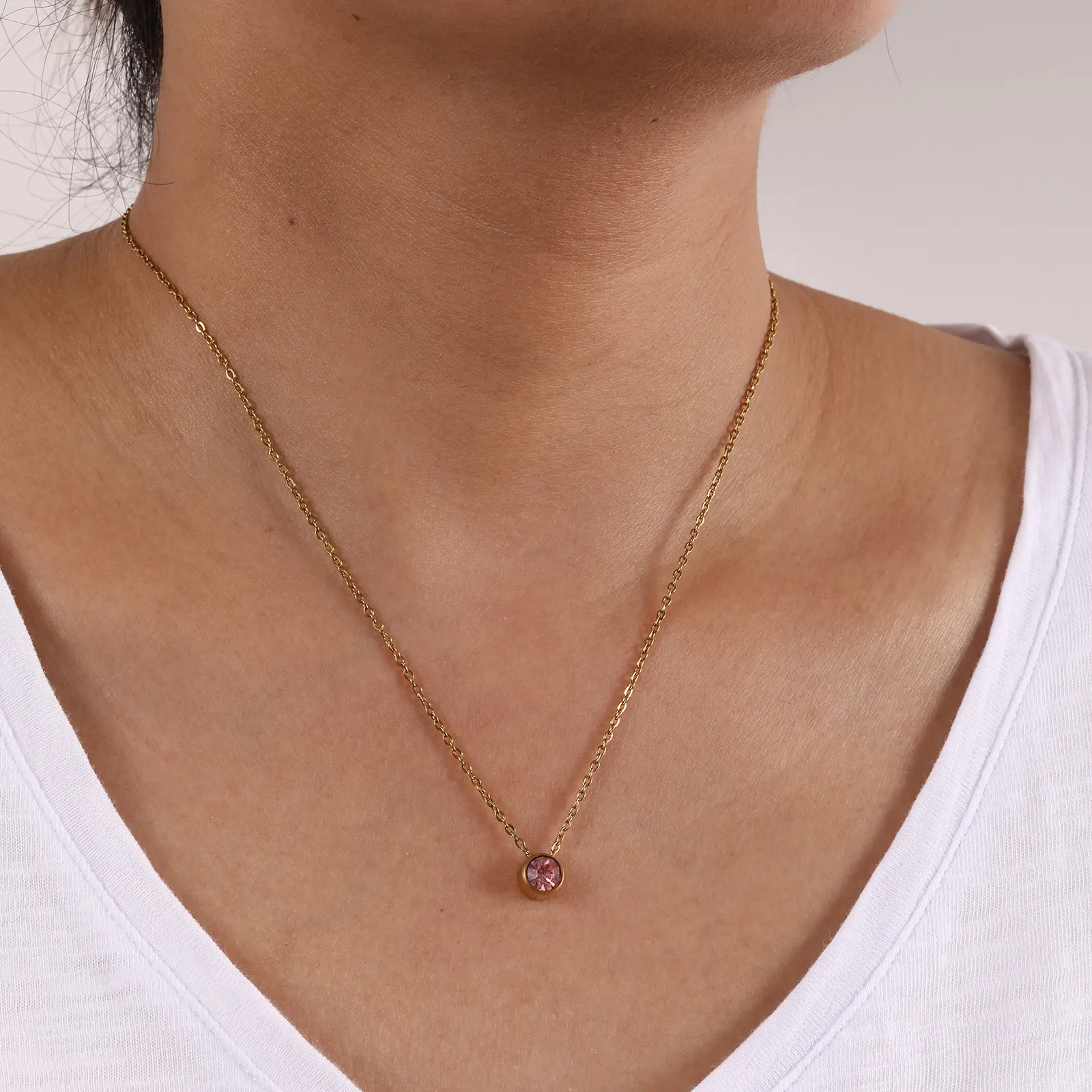 304 Stainless Steel  Birthstone Necklace 18K Real Gold Plated Link Cable Chain Necklace For Women Jewelry Gift 45cm, 1 Piece