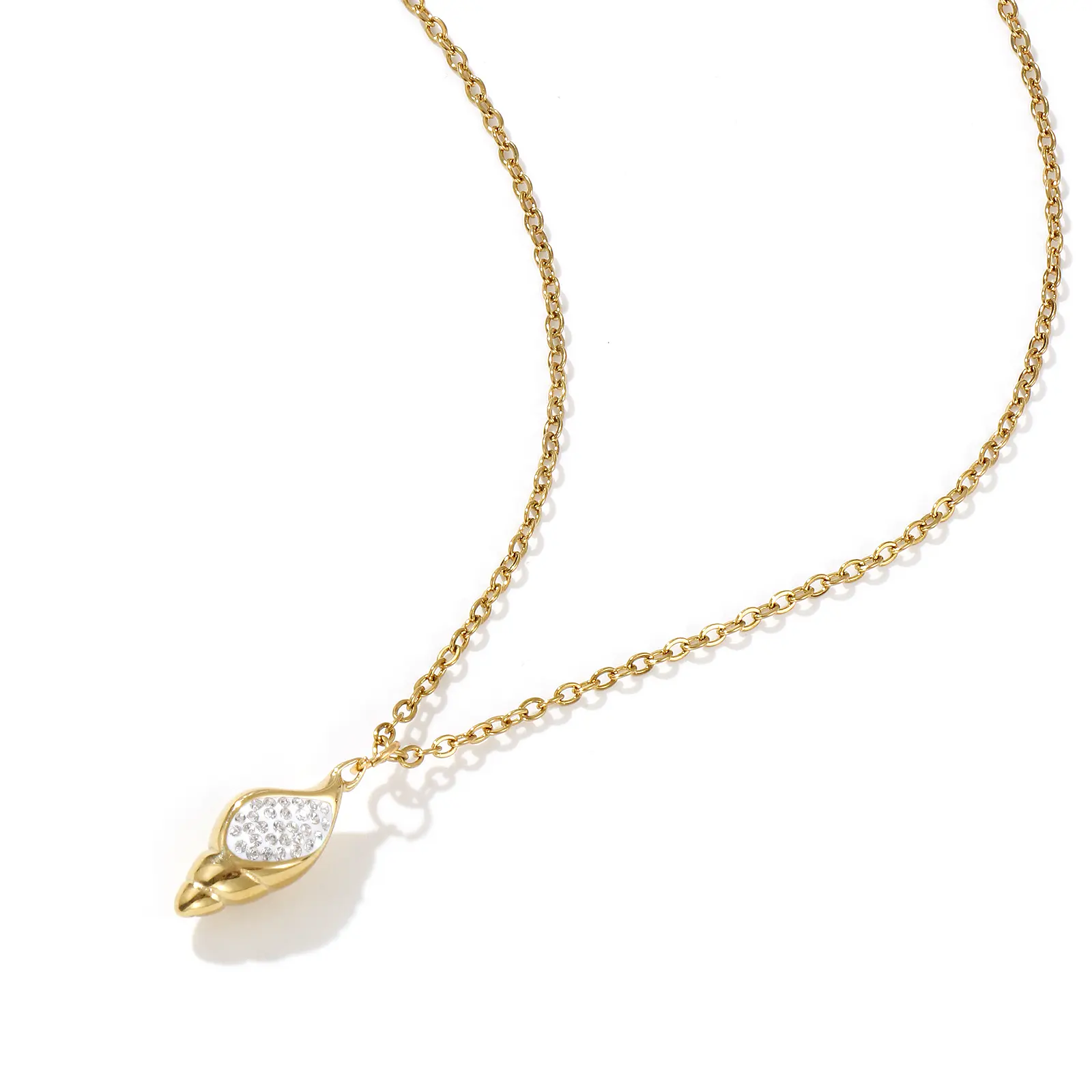 304 Stainless Steel Necklace 18K Gold Plated Link Cable Chain Conch/ Sea Snail Pendant Charm Necklace 45cm + 5cm For Women Gift