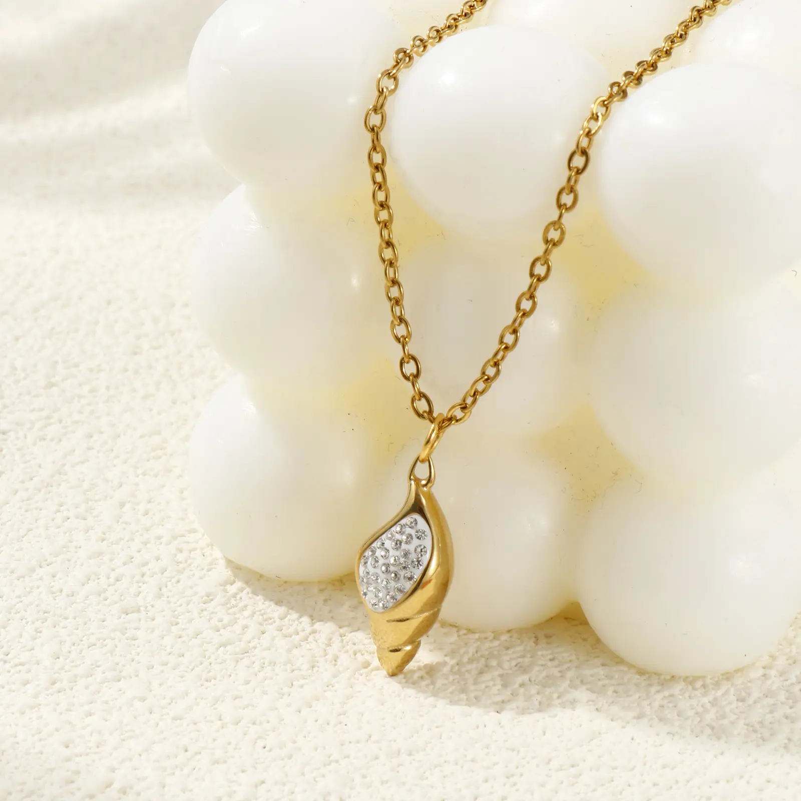 304 Stainless Steel Necklace 18K Gold Plated Link Cable Chain Conch/ Sea Snail Pendant Charm Necklace 45cm + 5cm For Women Gift