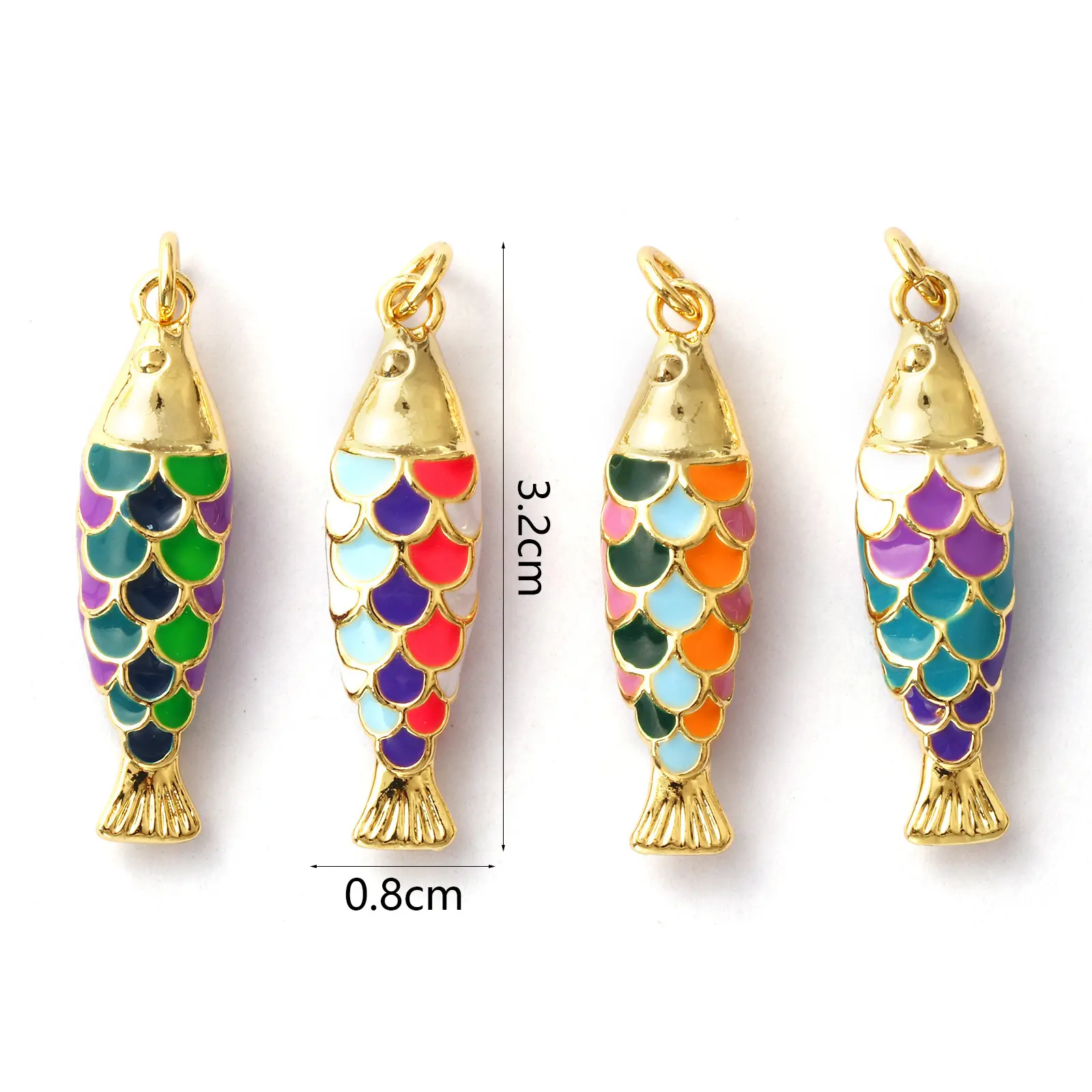 1 Piece Brass Ocean Fish Charm 3D Colorful Enamel Pendant 18K Gold Plated For Necklace Bracelet DIY Making 3.2x0.8cm