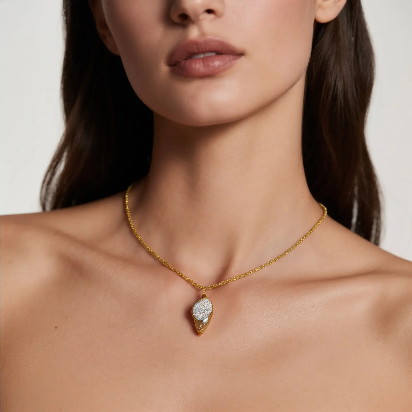 304 Stainless Steel Necklace 18K Gold Plated Link Cable Chain Conch/ Sea Snail Pendant Charm Necklace 45cm + 5cm For Women Gift