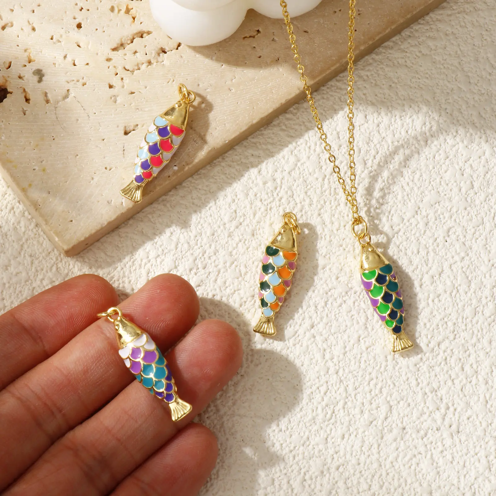 1 Piece Brass Ocean Fish Charm 3D Colorful Enamel Pendant 18K Gold Plated For Necklace Bracelet DIY Making 3.2x0.8cm