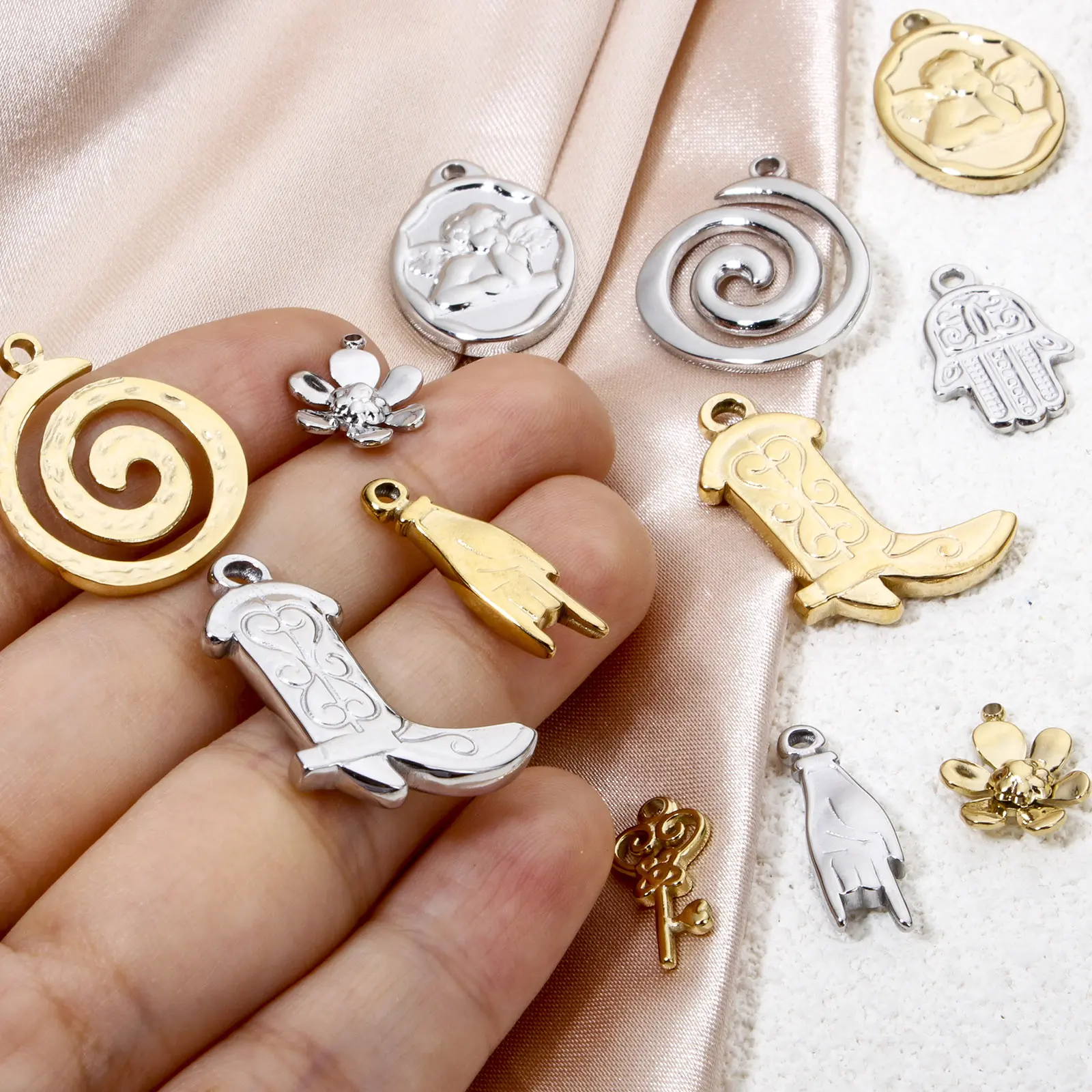 1 Piece 304 Stainless Steel Charms Boots Key Flower Pendants For DIY Necklace Jewelry Making Handmade Findings