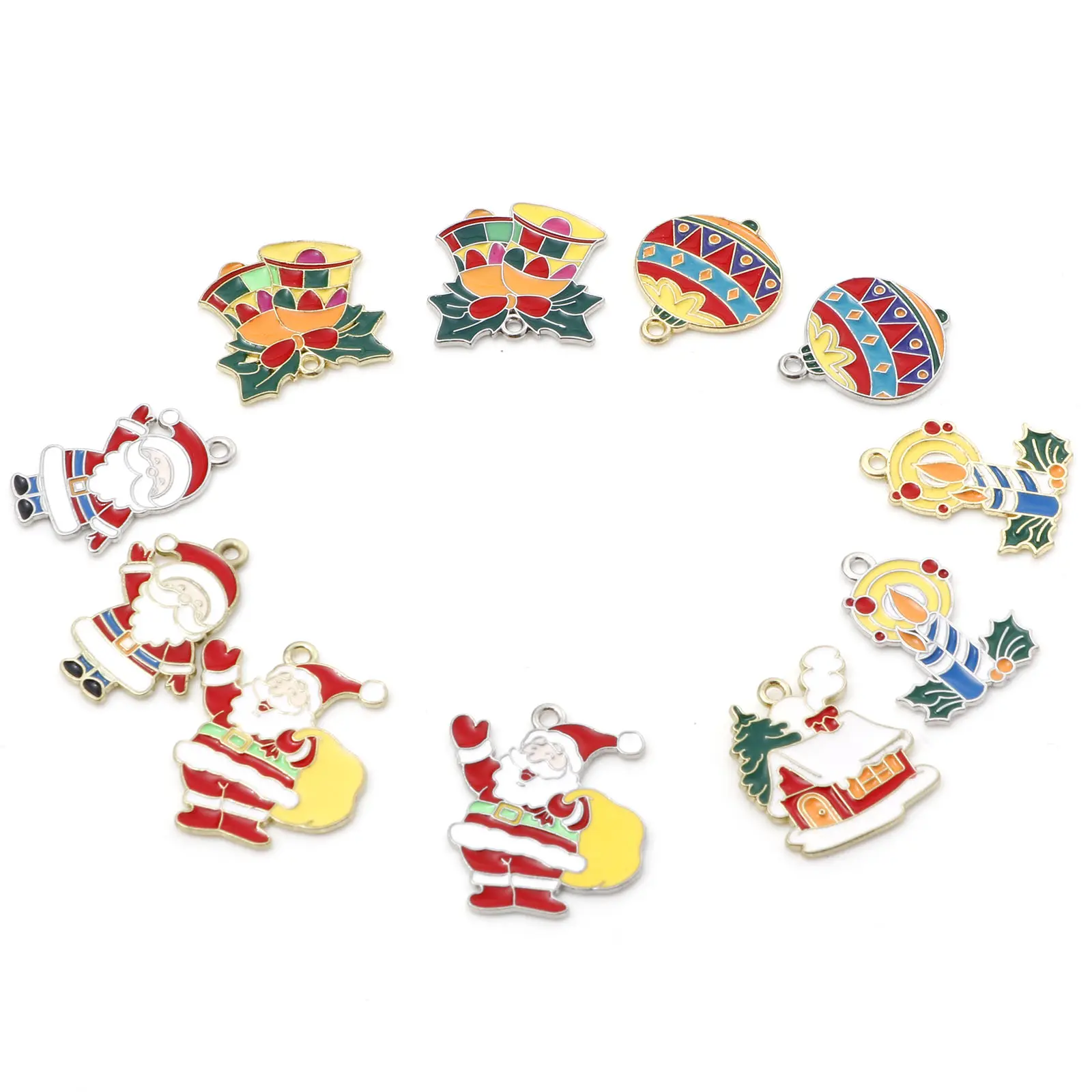 10 PCs Zinc Based Alloy Christmas Charms Enamel Christmas Tree Santa Snow Deer Charms For Jewelry Making Diy Necklace Earring