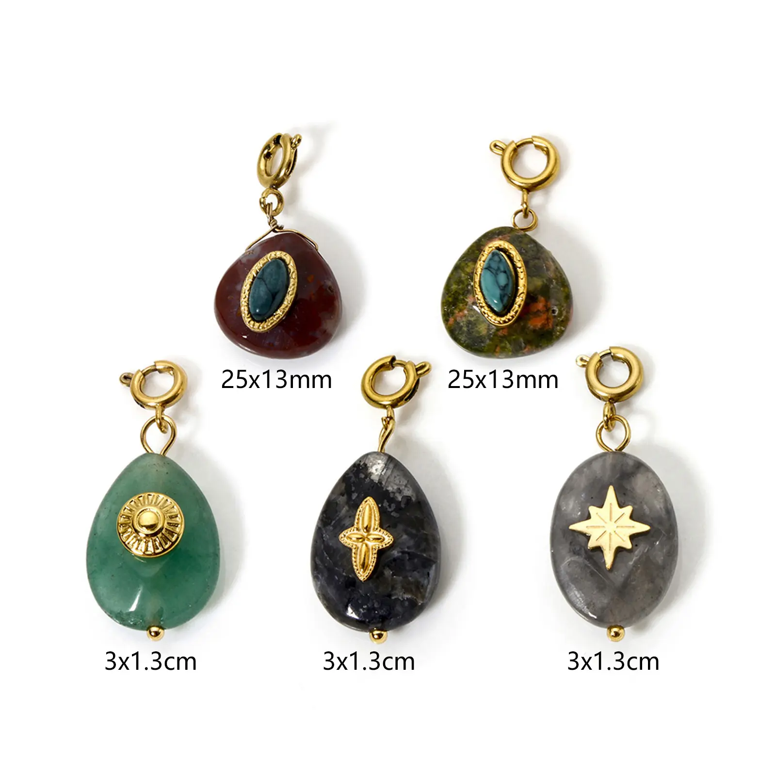 1 Piece 304 Stainless Steel Natural Stone Charm Pendant 14K Gold Plated Multicolor Drop Star For DIY Jewelry Making Findings