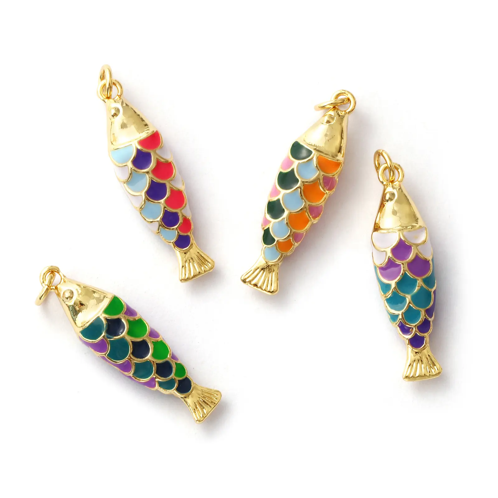 1 Piece Brass Ocean Fish Charm 3D Colorful Enamel Pendant 18K Gold Plated For Necklace Bracelet DIY Making 3.2x0.8cm