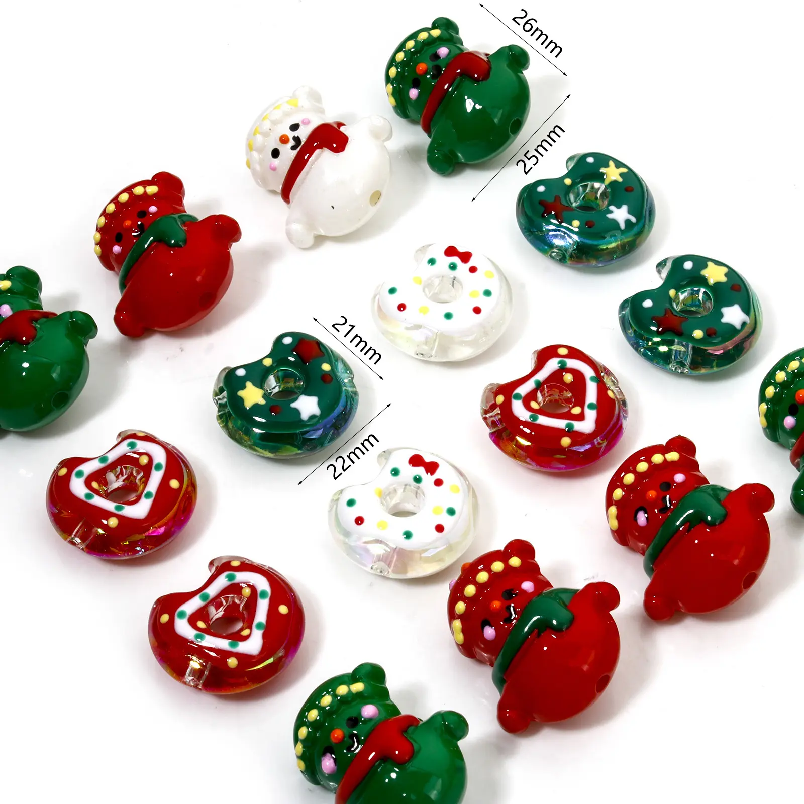 5 PCs Christmas Acrylic Beads For DIY Jewelry Making At Random Mixed Color Christmas Snowman Doughnut Enamel Findings