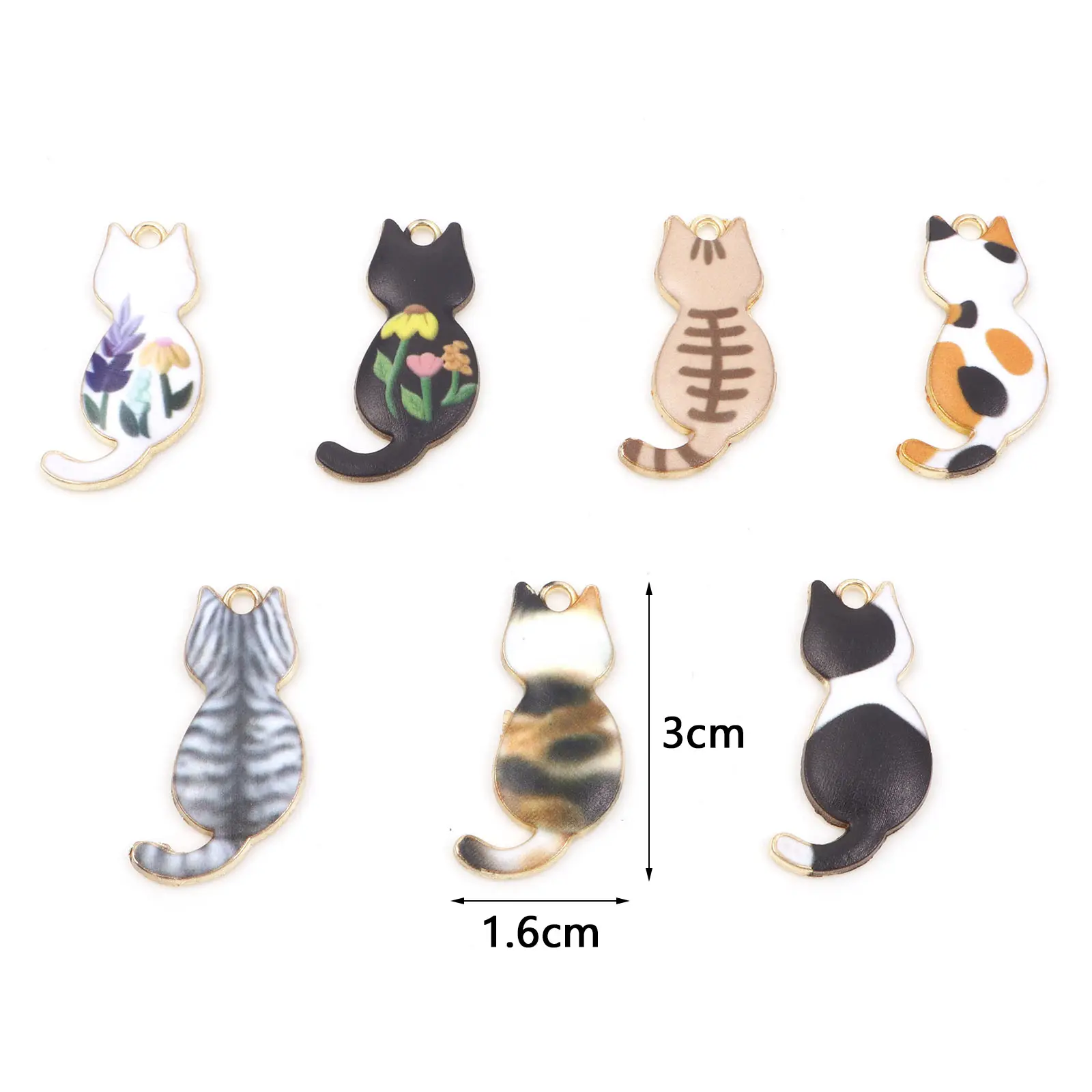 10PCs Zinc Based Alloy Cat Animal Pendants Gold Color Metal Enamel Charms DIY Necklace Bracelets Jewelry Making 3cm x 1.6cm