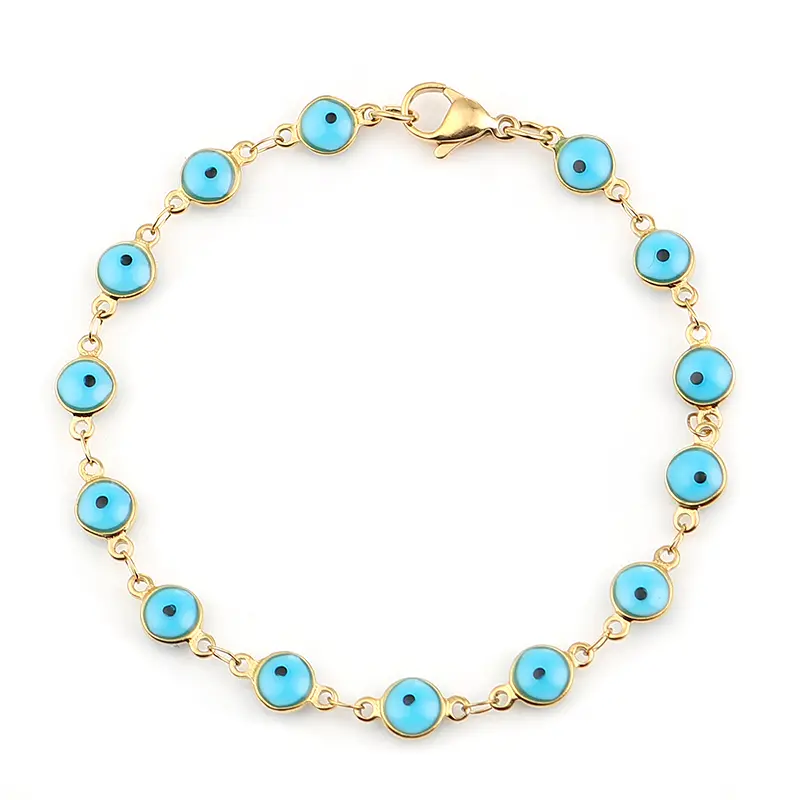 304 Stainless Steel Bracelets Gold Color Link Chain Multicolor Evil Eye Enamel Bracelets For Women Man Gift 19.2cm ,1 Piece