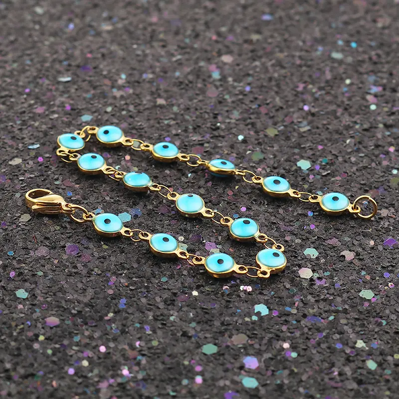 304 Stainless Steel Bracelets Gold Color Link Chain Multicolor Evil Eye Enamel Bracelets For Women Man Gift 19.2cm ,1 Piece