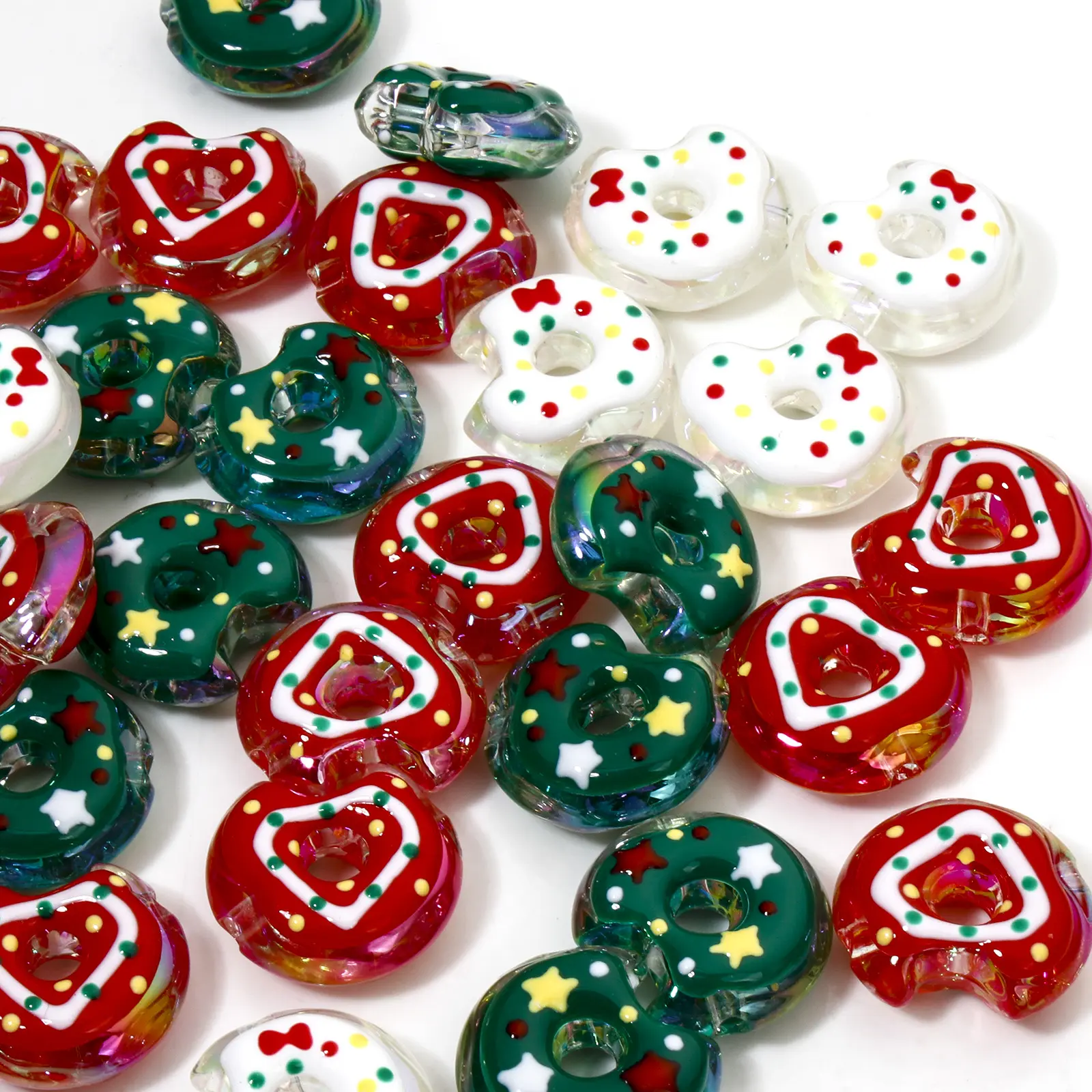 5 PCs Christmas Acrylic Beads For DIY Jewelry Making At Random Mixed Color Christmas Snowman Doughnut Enamel Findings