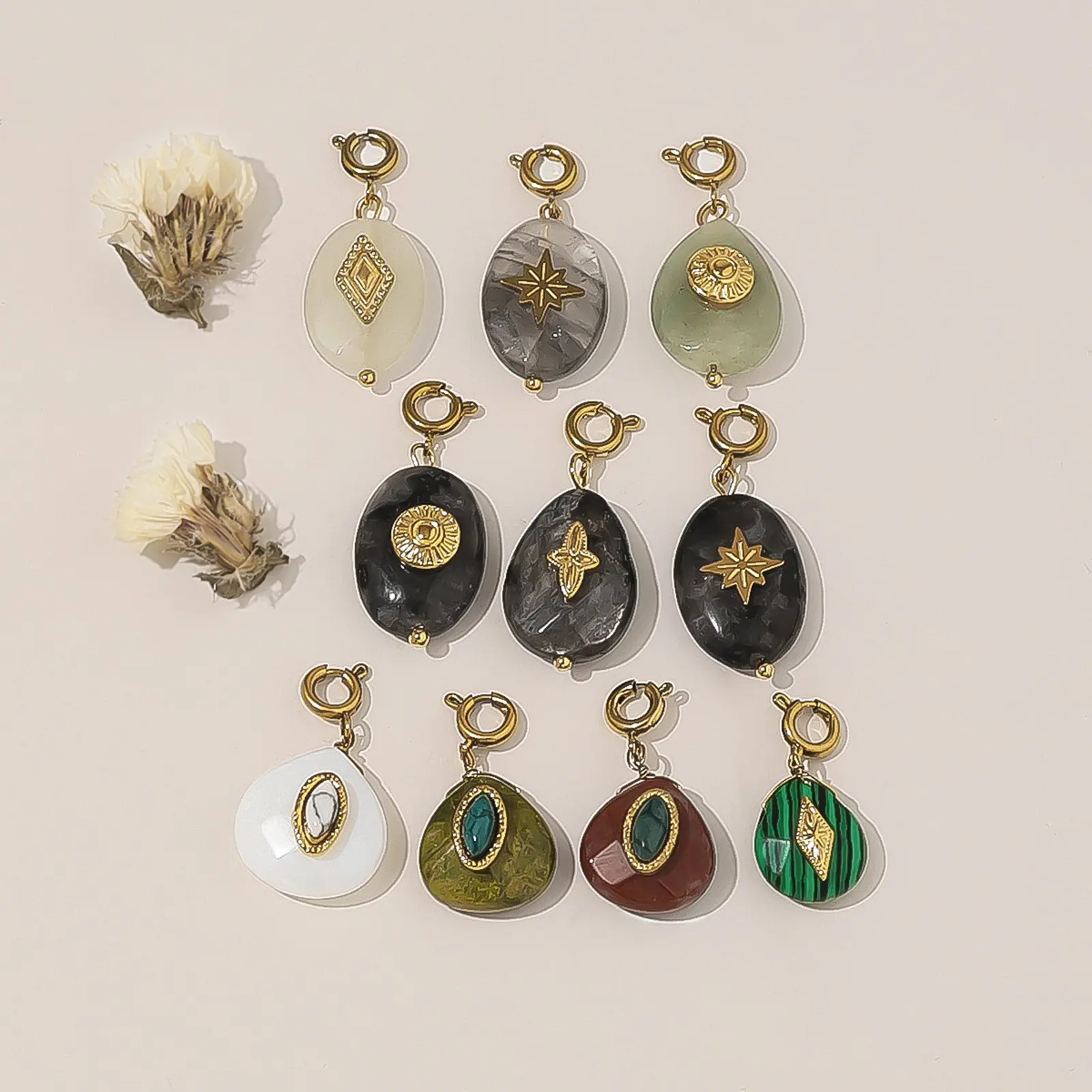 1 Piece 304 Stainless Steel Natural Stone Charm Pendant 14K Gold Plated Multicolor Drop Star For DIY Jewelry Making Findings