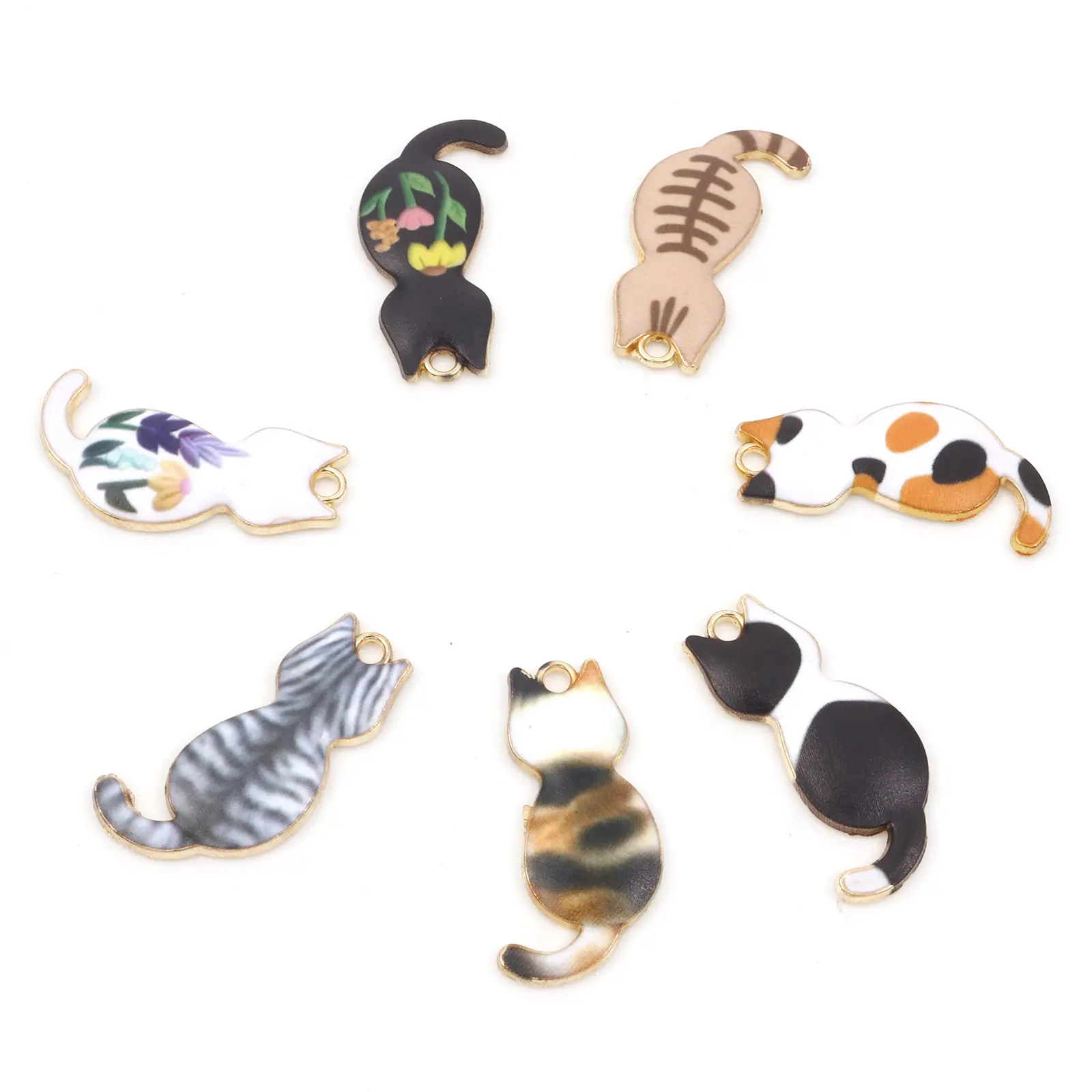 10PCs Zinc Based Alloy Cat Animal Pendants Gold Color Metal Enamel Charms DIY Necklace Bracelets Jewelry Making 3cm x 1.6cm