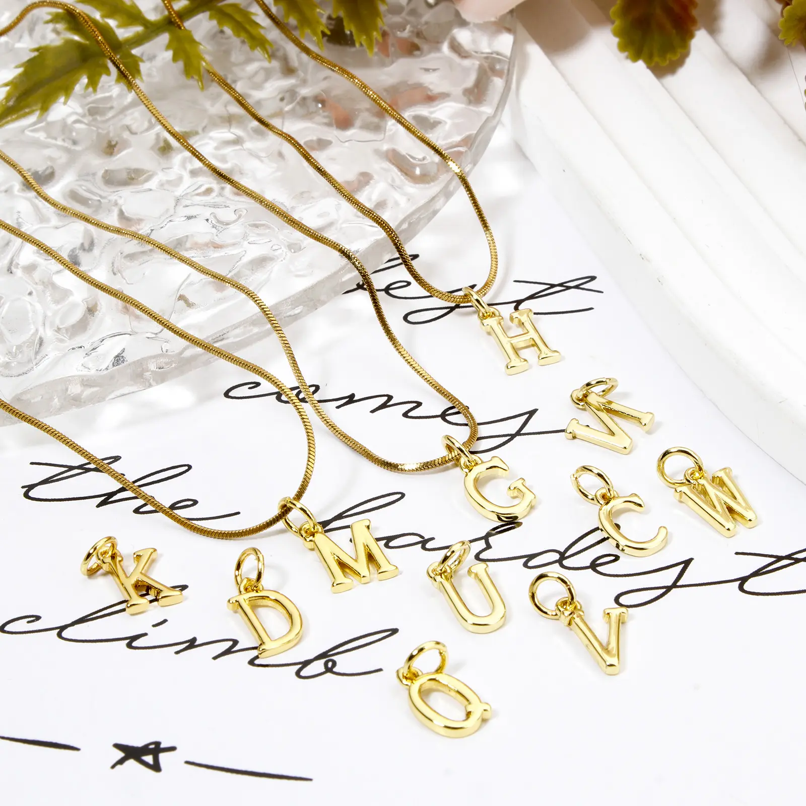 5 Piece Brass Charms 18K Gold Plated Capital Alphabet Initial 26 Letter " A-Z " Pendant DIY Necklace Personalized Jewelry