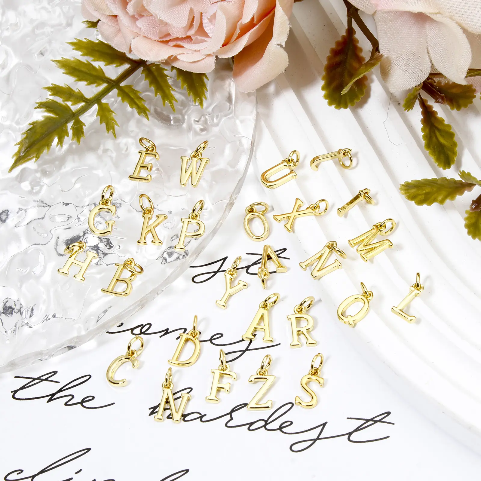 5 Piece Brass Charms 18K Gold Plated Capital Alphabet Initial 26 Letter " A-Z " Pendant DIY Necklace Personalized Jewelry