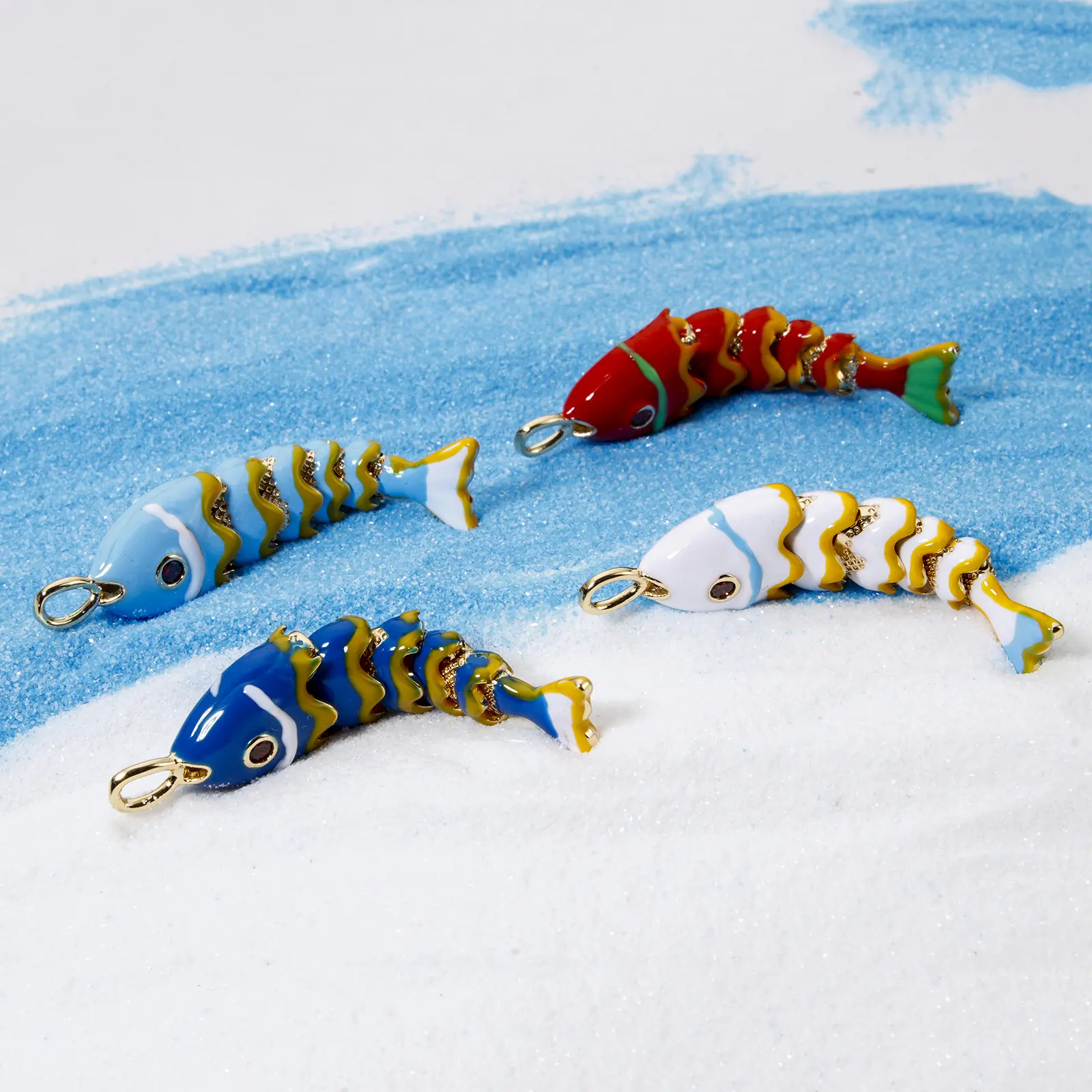1 Piece Brass Ocean Jewelry 3D Fish Animal Movable Pendants 18K Real Gold Plated Enamel Charms For Necklace DIY 4.1cm x 1cm