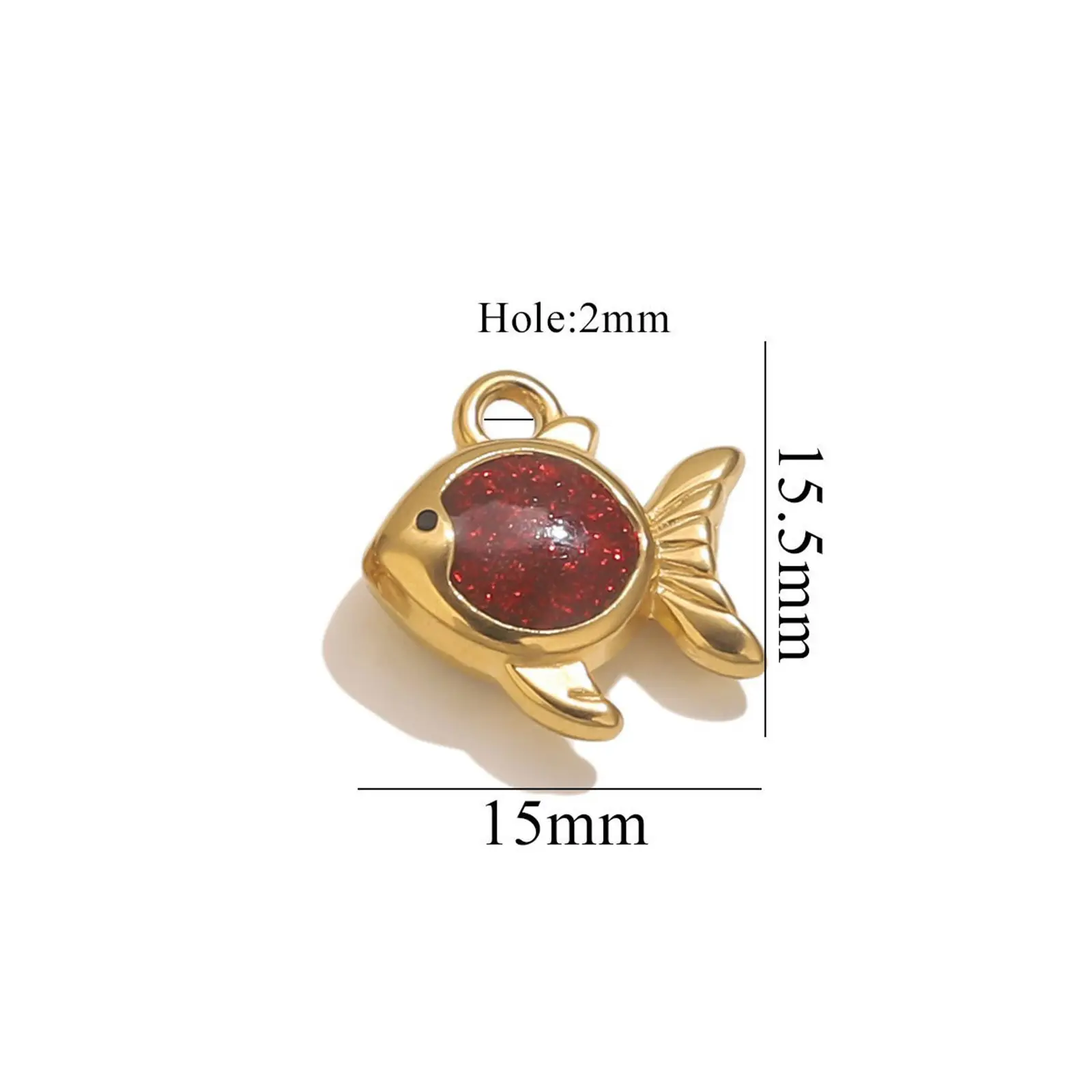 1PC 304 Stainless Steel Ocean Fish Jewelry Charms 18K Gold Plated Enamel Goldfish Glitter Pendant For DIY Neckalce 15.5mm x 15mm