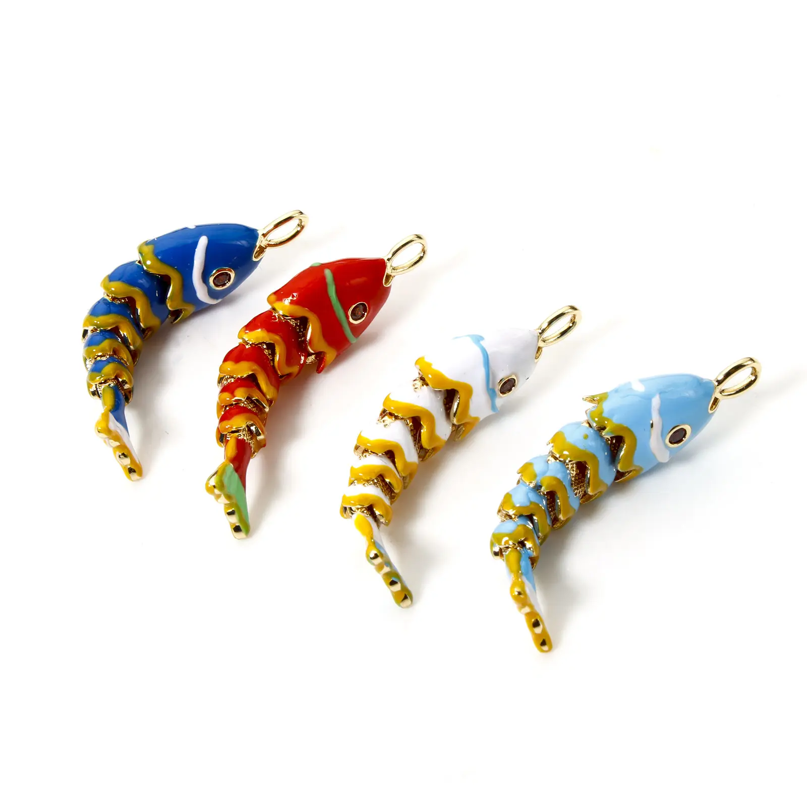 1 Piece Brass Ocean Jewelry 3D Fish Animal Movable Pendants 18K Real Gold Plated Enamel Charms For Necklace DIY 4.1cm x 1cm