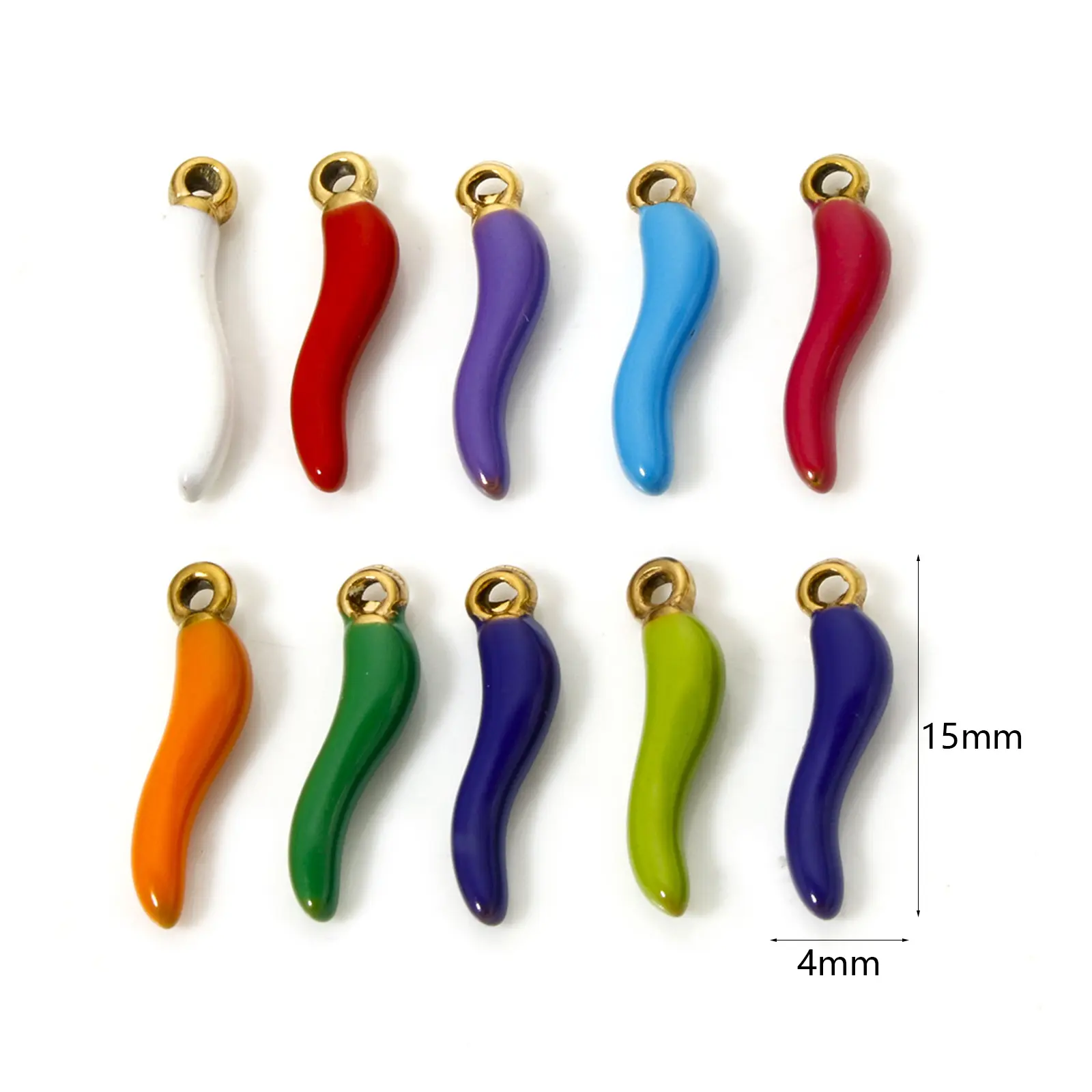 304 Stainless Steel 3D Chili Charms 18K Gold Plated Enamel Pendants For DIY Necklace Jewelry Making 15mm x 4mm, 5 piece