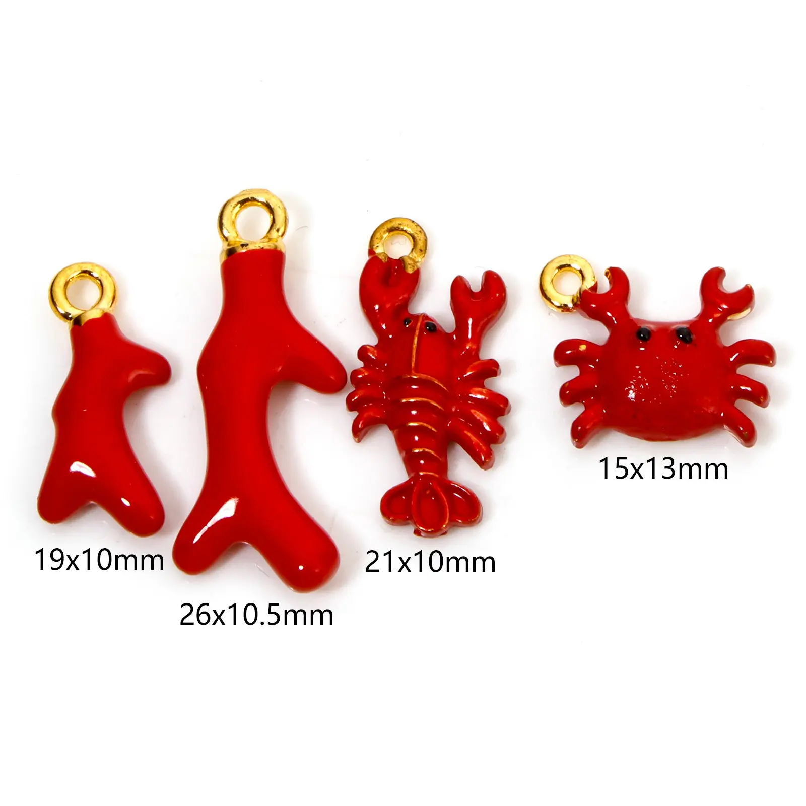 10 PCs Zinc Based Alloy Ocean Jewelry Charms Gold Color Enamel 3D Red Crab Lobster Coral Pendant For Diy Necklace Jewelry Making