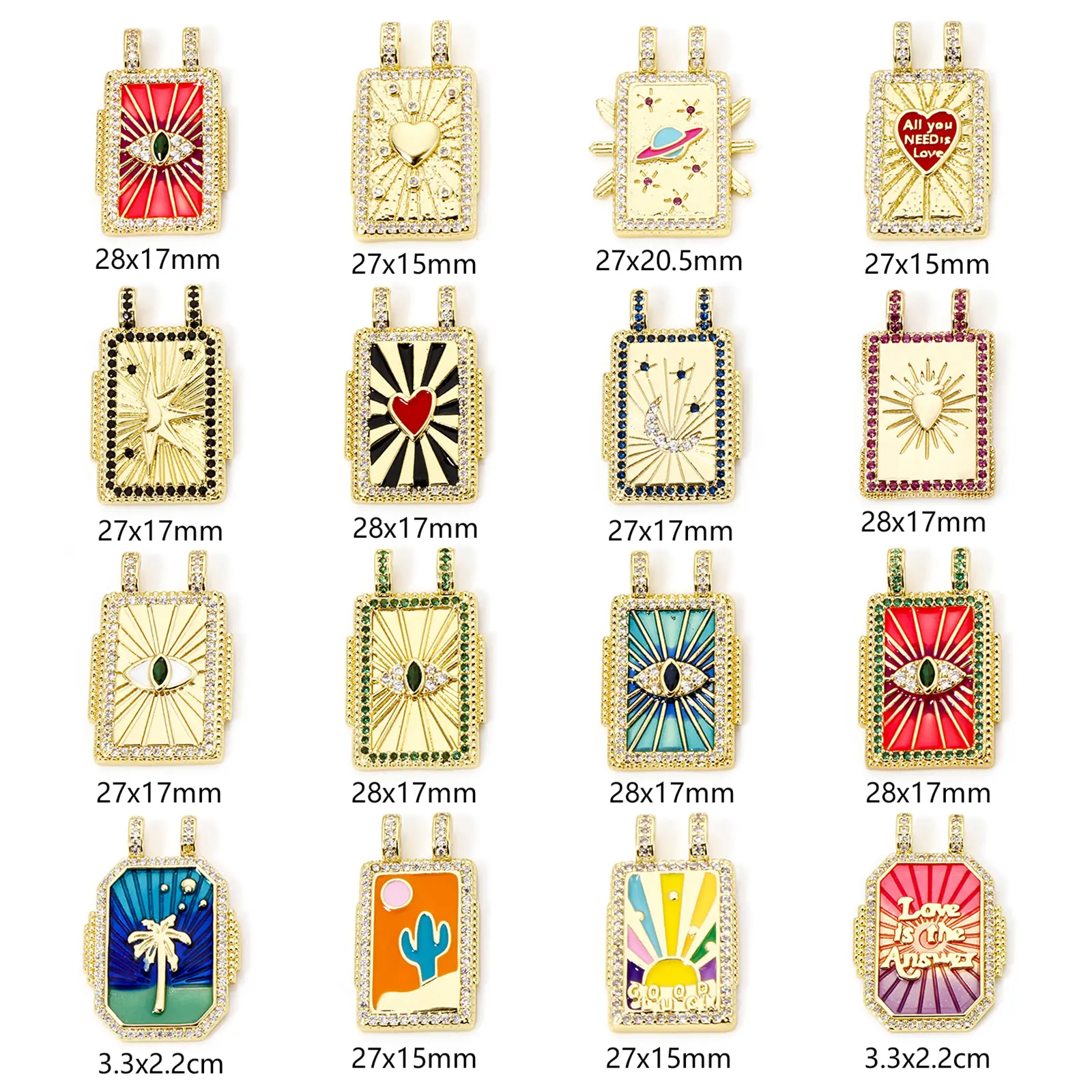 1 Piece Brass Micro Pave Turkish Evil Blue Eye Charms 18K Gold Plated Rectangle Pendants For Necklace Earrings Jewelry Making