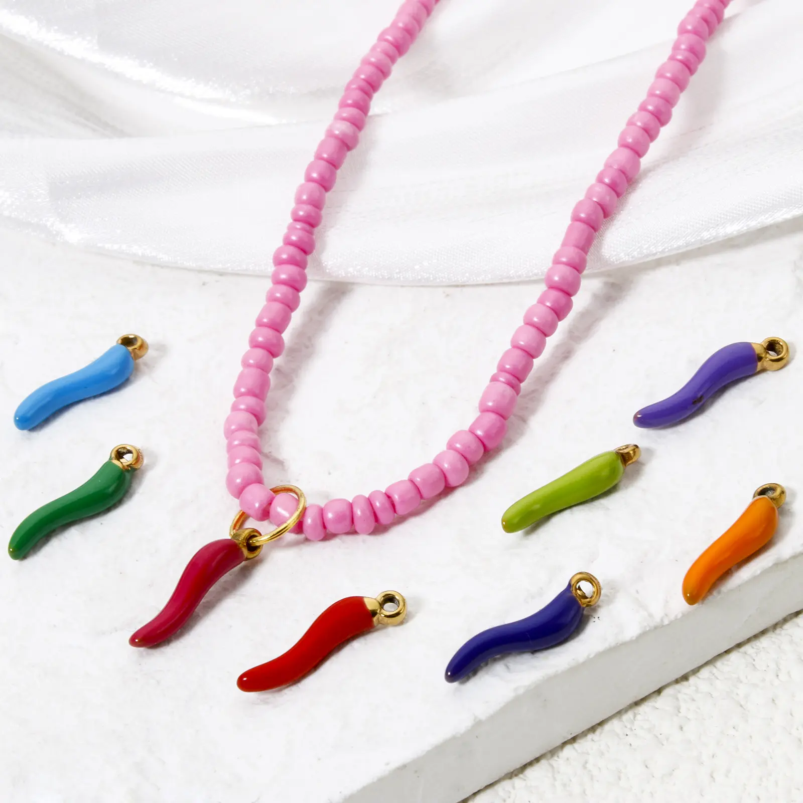 304 Stainless Steel 3D Chili Charms 18K Gold Plated Enamel Pendants For DIY Necklace Jewelry Making 15mm x 4mm, 5 piece