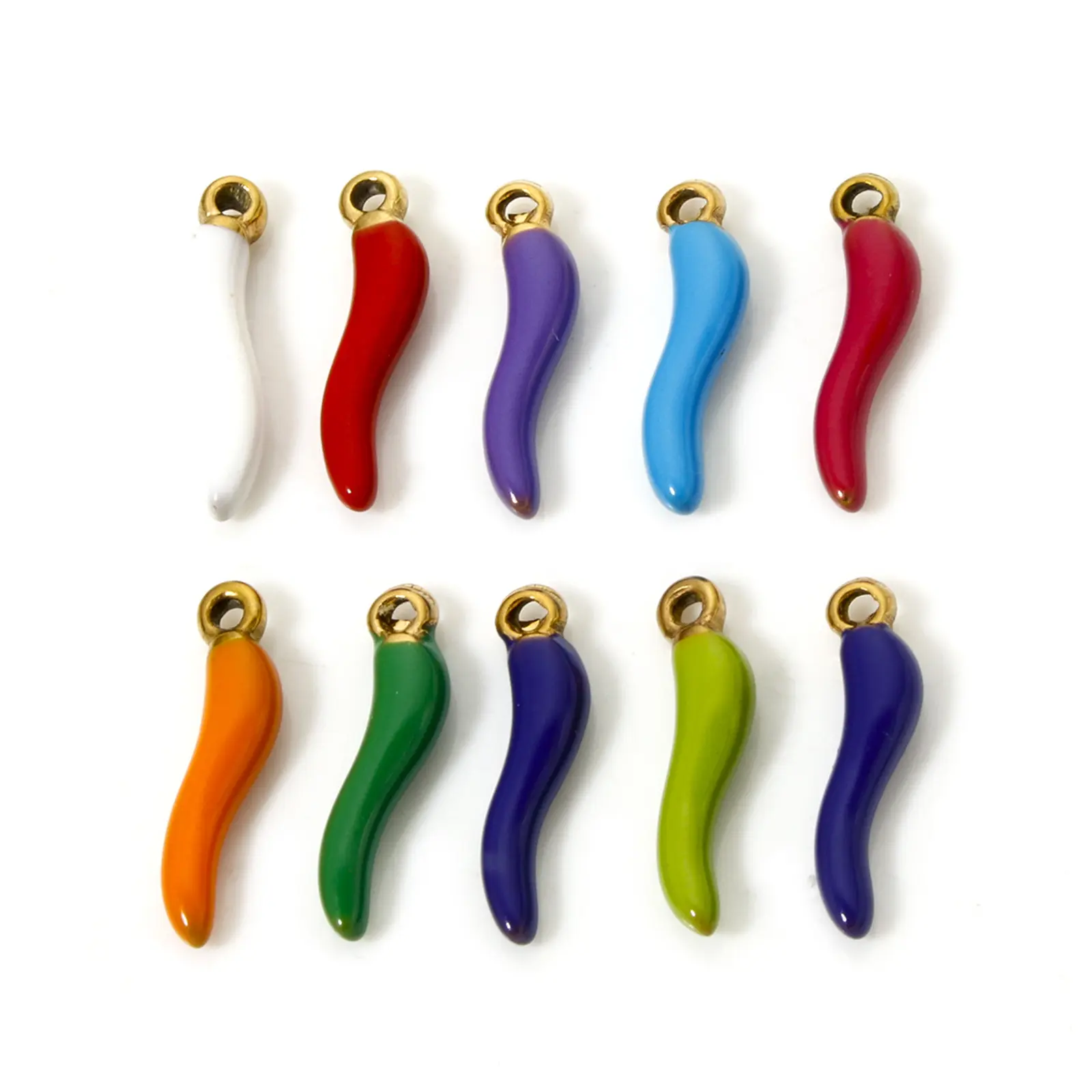 304 Stainless Steel 3D Chili Charms 18K Gold Plated Enamel Pendants For DIY Necklace Jewelry Making 15mm x 4mm, 5 piece