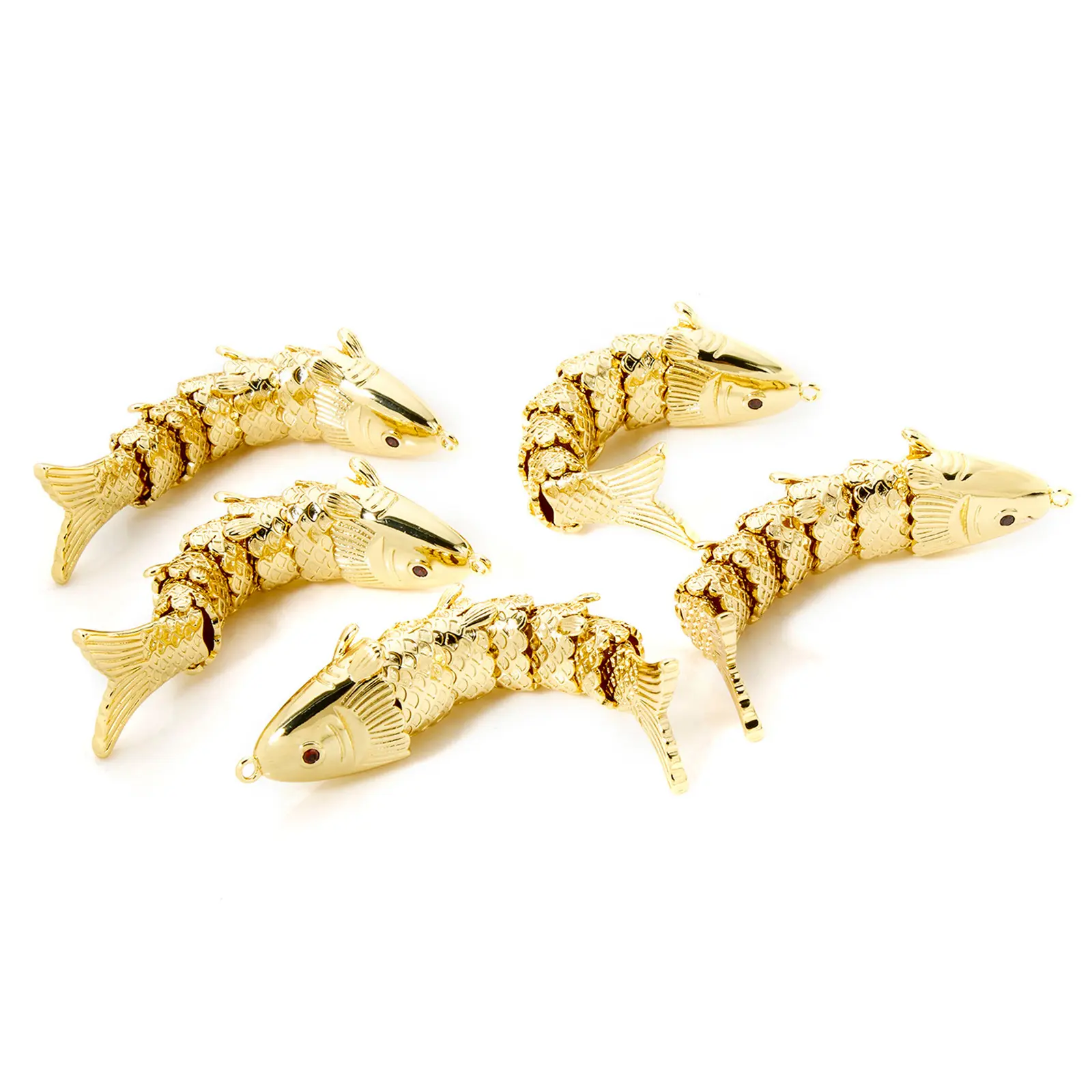 1 Piece Copper Golden Fish Shaped 18K Gold Plated Pendants Pave Red Zircon Ocean Jewelry Charms For Diy Necklace Making Findings