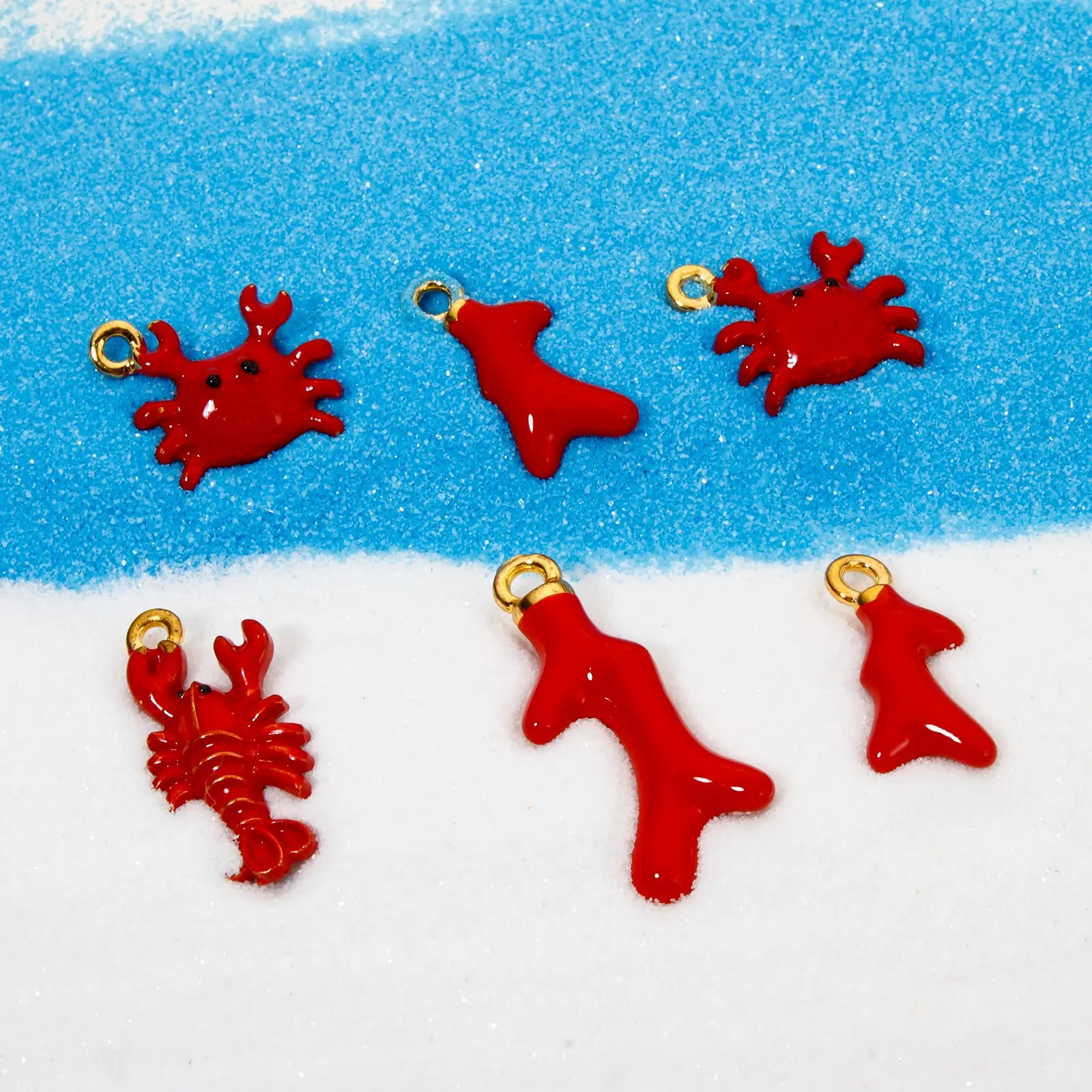 10 PCs Zinc Based Alloy Ocean Jewelry Charms Gold Color Enamel 3D Red Crab Lobster Coral Pendant For Diy Necklace Jewelry Making