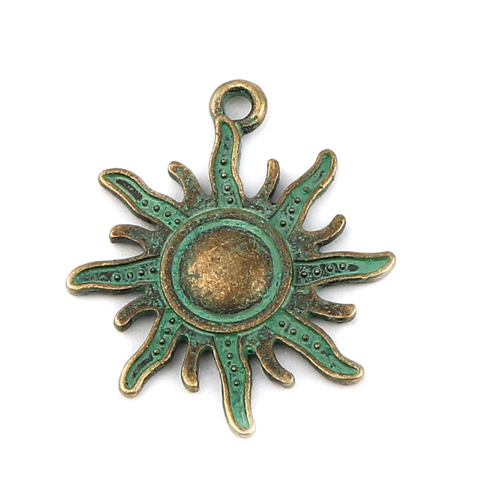Zinc Based Alloy Patina Pendants Round Antique Copper Green Blue Flower Charms For DIY Necklace Making 33mm x 30mm, 5/10/20 PCs