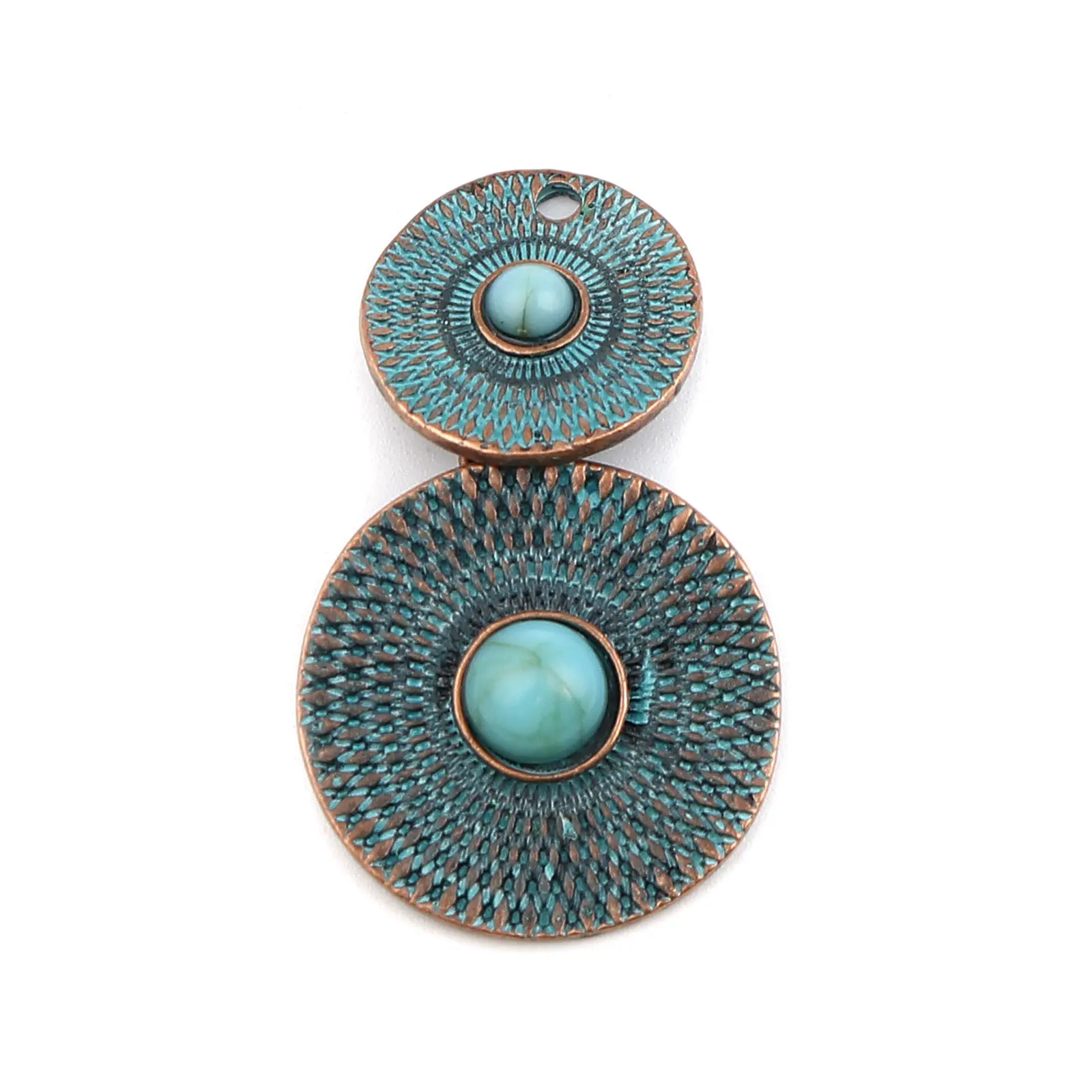 Zinc Based Alloy Patina Pendants Round Antique Copper Green Blue Flower Charms For DIY Necklace Making 33mm x 30mm, 5/10/20 PCs