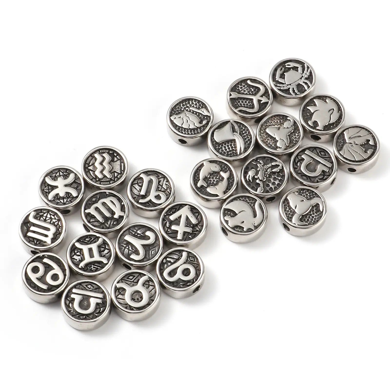 2Piece Sign Of Zodiac Constellations Beads Gunmetal Stainless Steel Beads For Jewelry Making Round Taurus Pattern Beads 10mm Dia