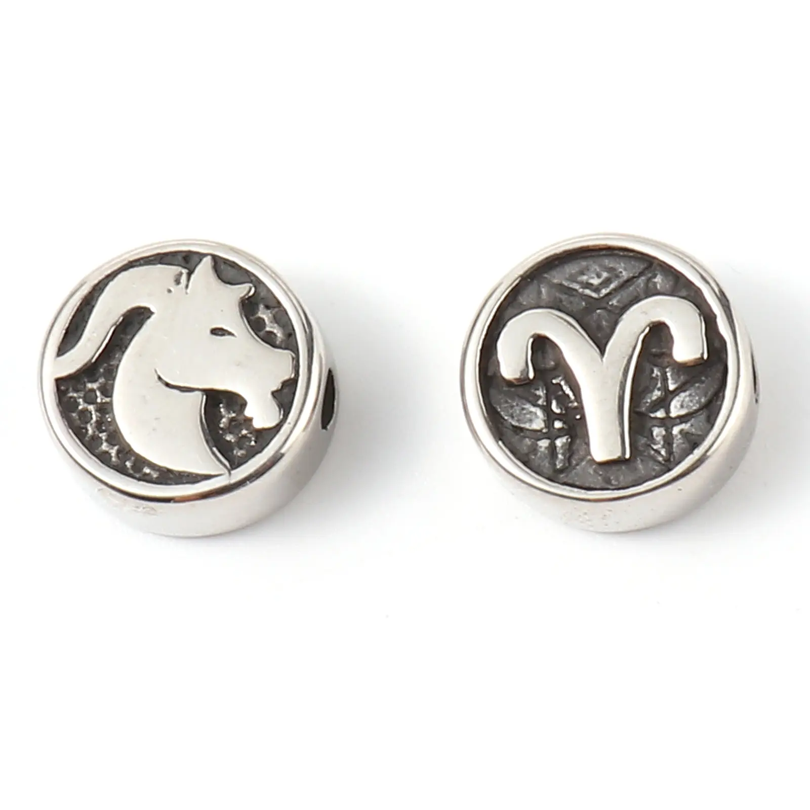 2Piece Sign Of Zodiac Constellations Beads Gunmetal Stainless Steel Beads For Jewelry Making Round Taurus Pattern Beads 10mm Dia