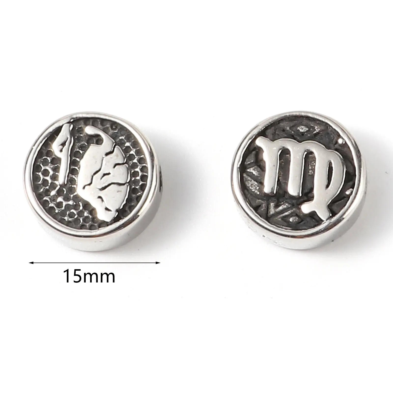 2Piece Sign Of Zodiac Constellations Beads Gunmetal Stainless Steel Beads For Jewelry Making Round Taurus Pattern Beads 10mm Dia