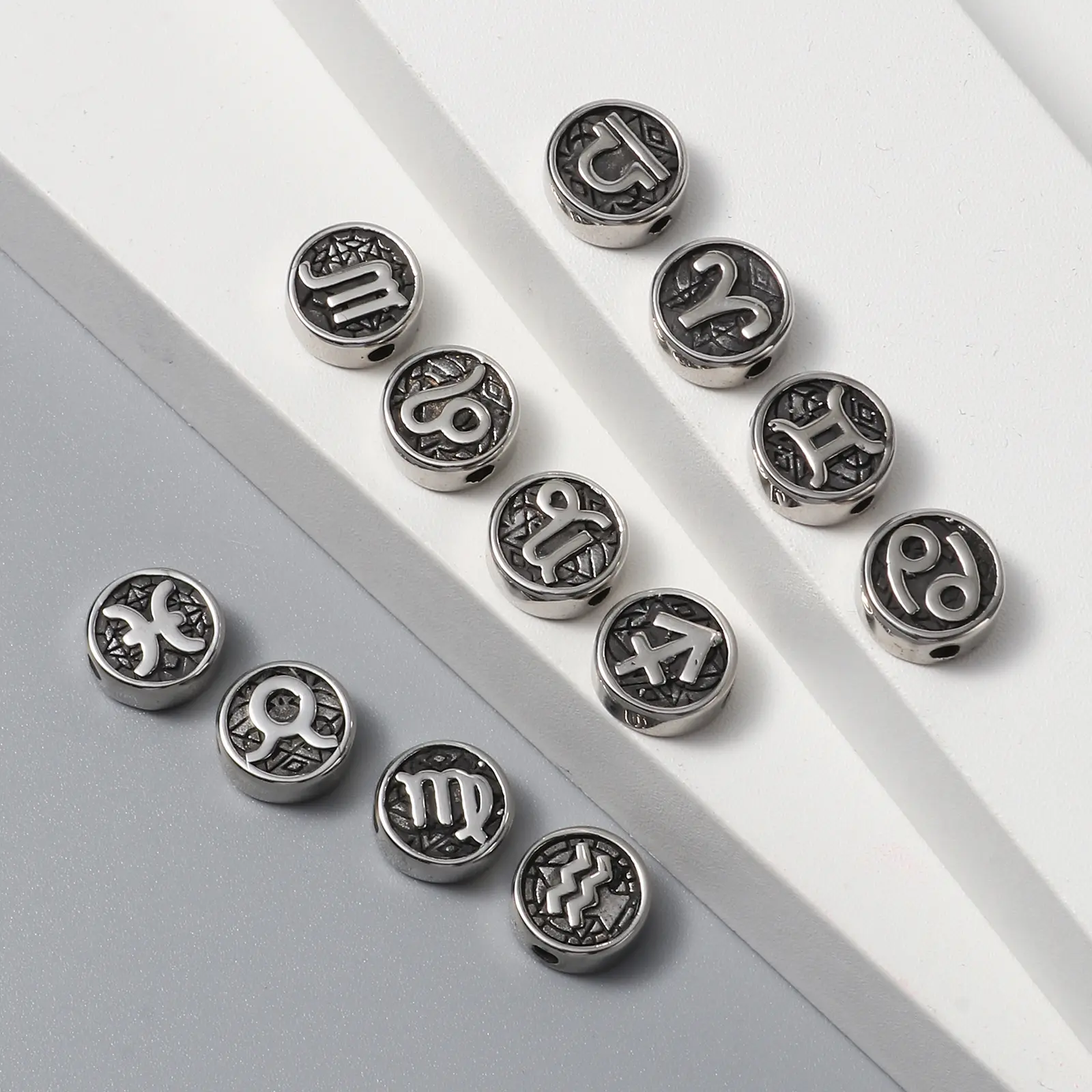 2Piece Sign Of Zodiac Constellations Beads Gunmetal Stainless Steel Beads For Jewelry Making Round Taurus Pattern Beads 10mm Dia